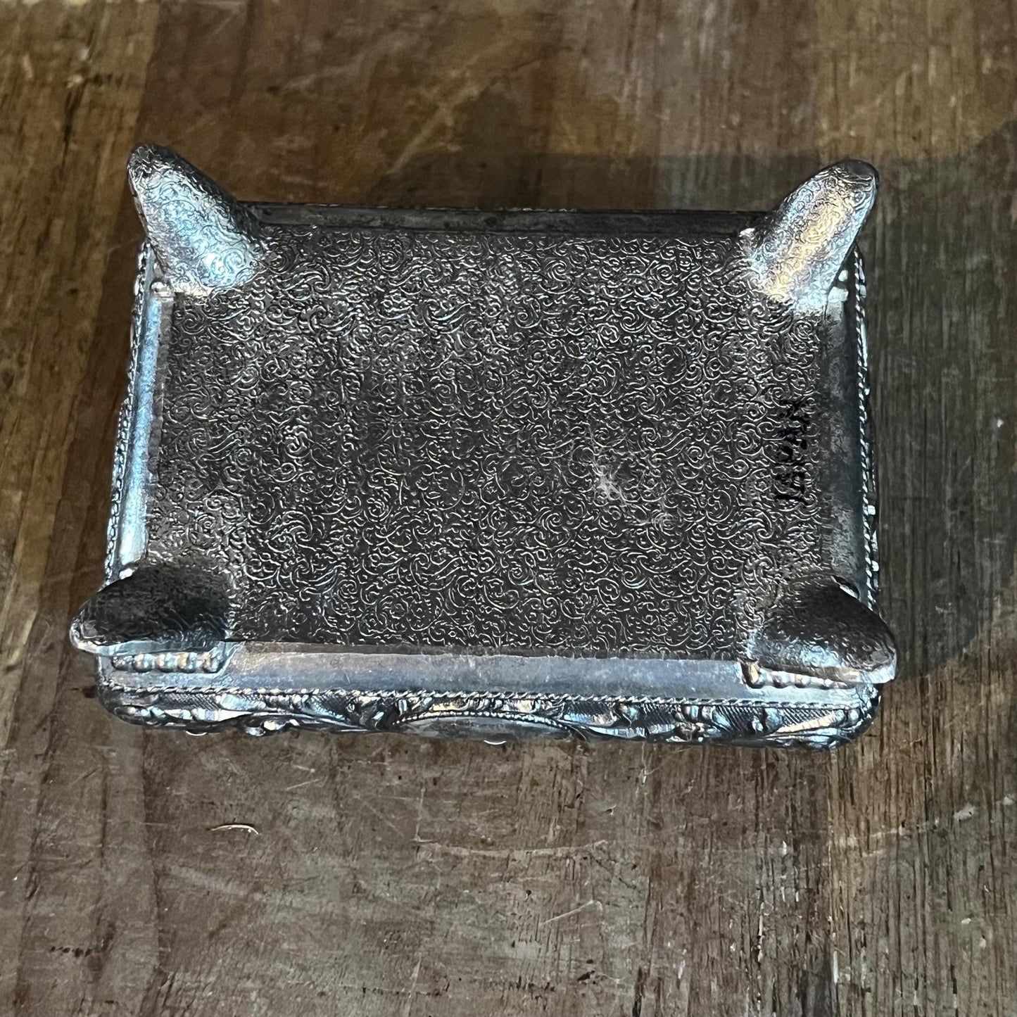 Vintage Rectangular Hinged Lidded Footed Trinket Box - Jewelry Box with Floral Accents