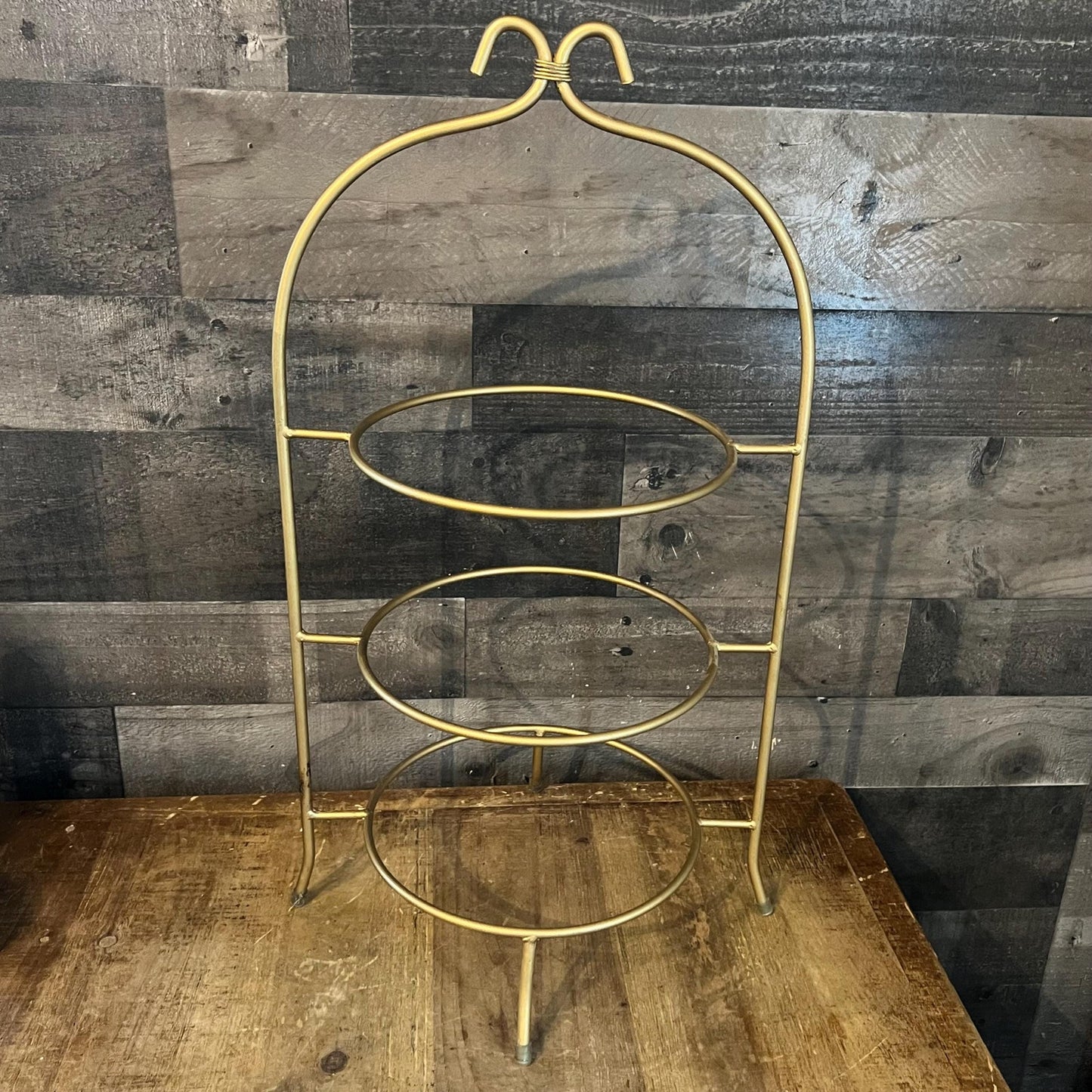 Gold Tone 3 Tier Plate Rack - Pie Rack - Dessert Stand