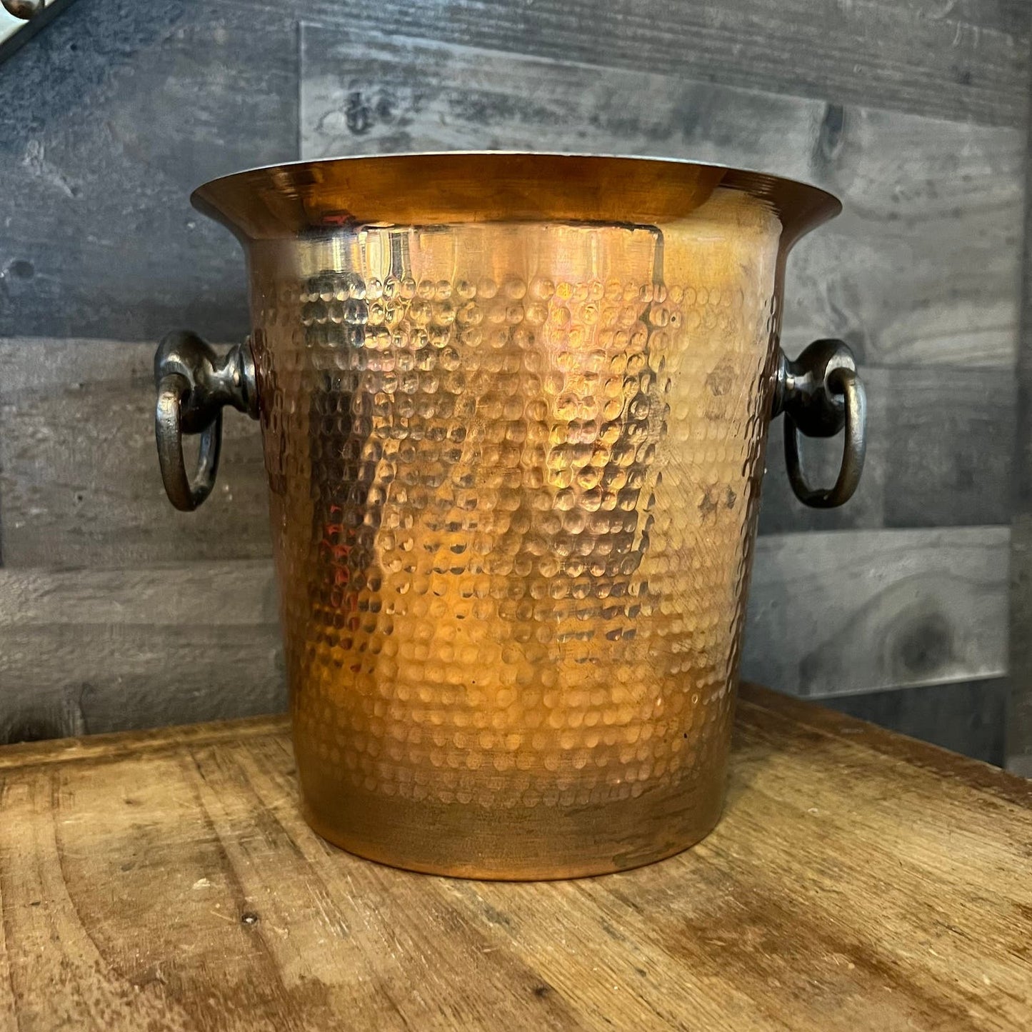 Vintage Hammered Copper Handled Ice Bucket - Champagne Chiller