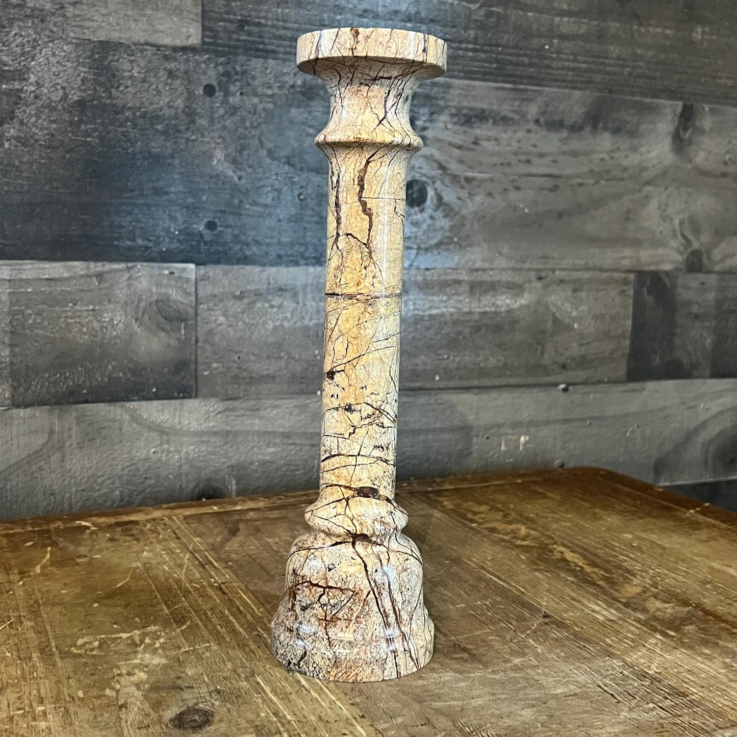 Vintage Stone Tall Candlestick Holder