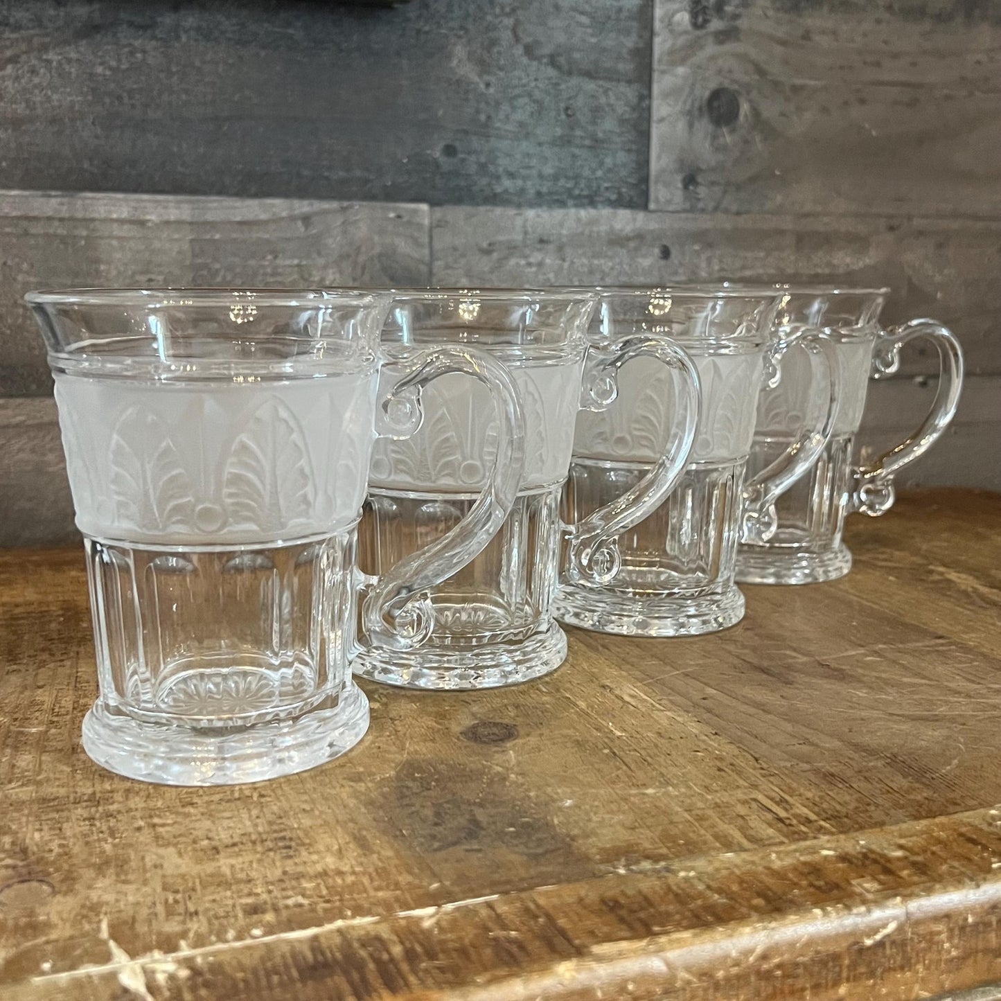 Vintage Set of 4 Crystal Clear Industries Athens Mugs - Coffee Mugs - Irish Coffee Glasses