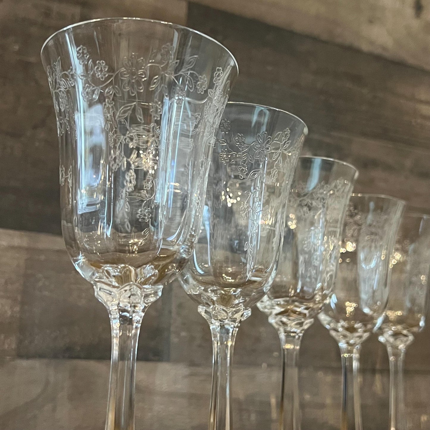 Vintage Lenox Crystal Castle Garden Wine Glasses - Set of 5