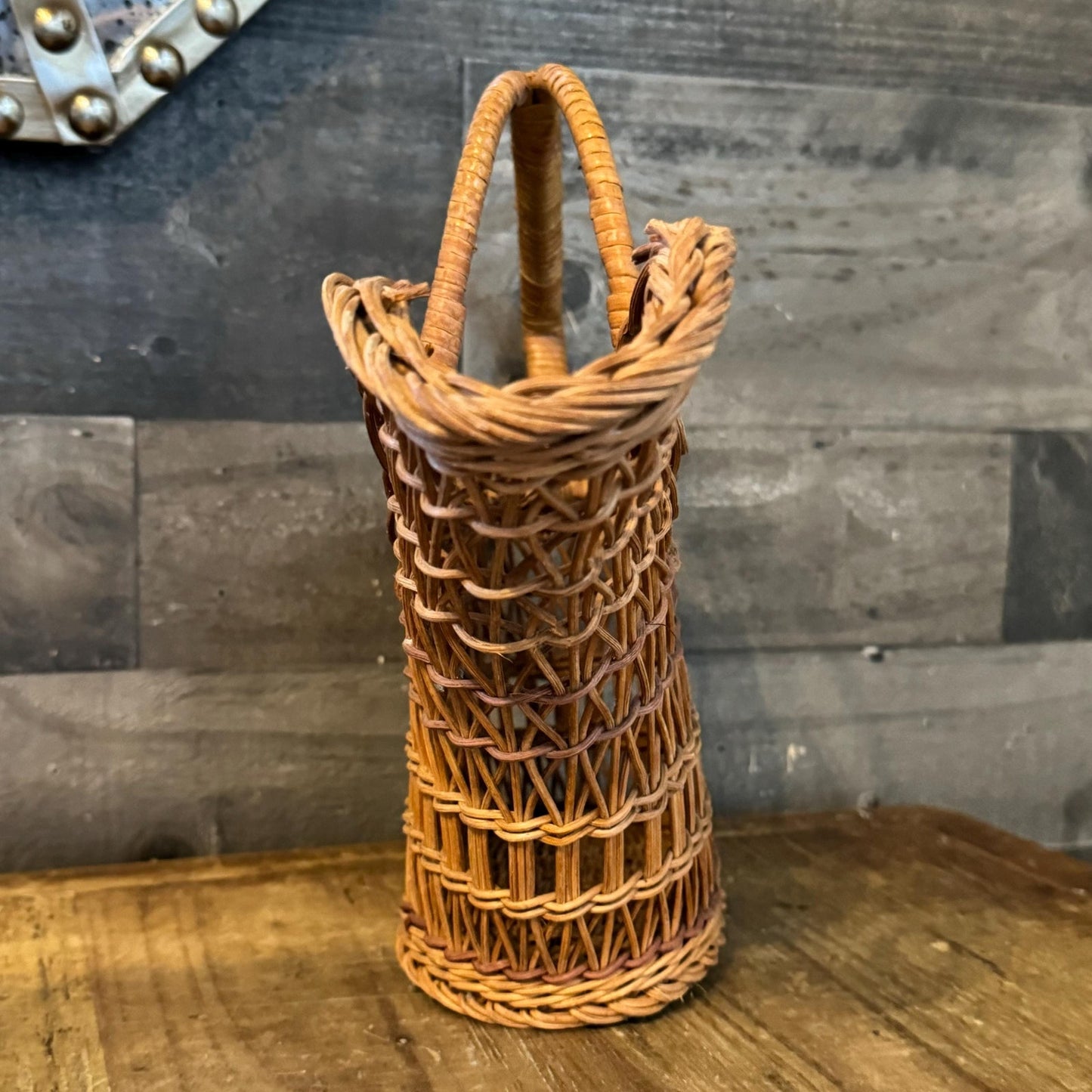 Vintage Woven Wicker Rattan Bottle Holder - Wine Bottle Holder
