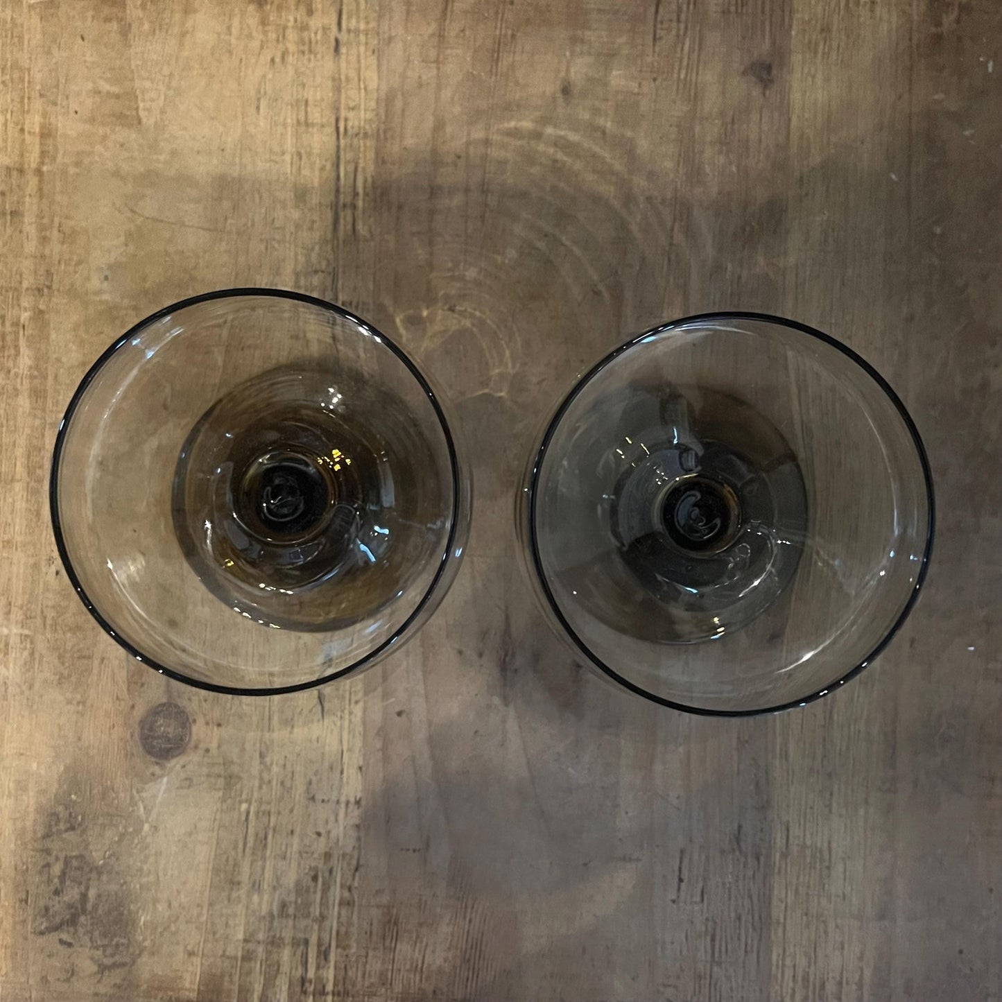 Libbey Glass Company Pair of Tawny Accent Brown Smoked Champagne Glasses - Cocktail Coupes - Tall Sherbert Glasses - Short Stem Glasses