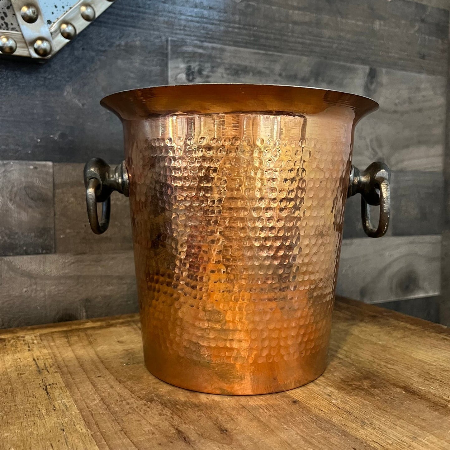 Vintage Hammered Copper Handled Ice Bucket - Champagne Chiller