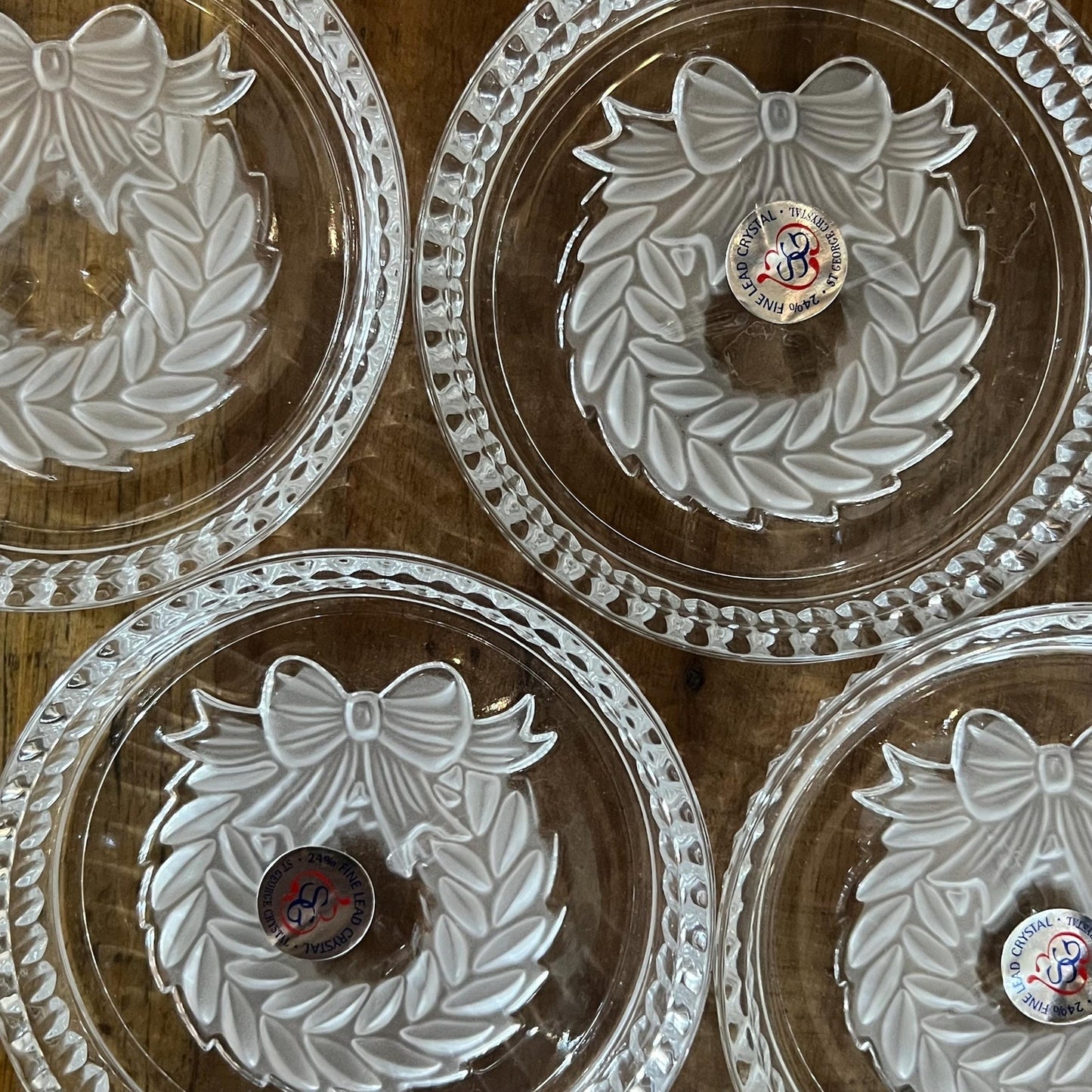Vintage St. George Crystal Christmas Wreath Coasters - Set of 4