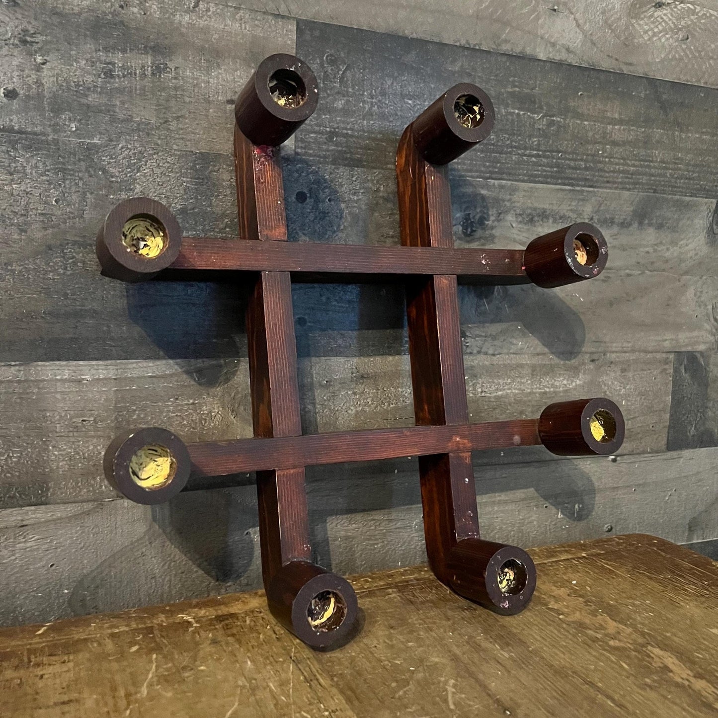 Vintage MCM Wooden 8 Candle Candelabra Candlestick Holder