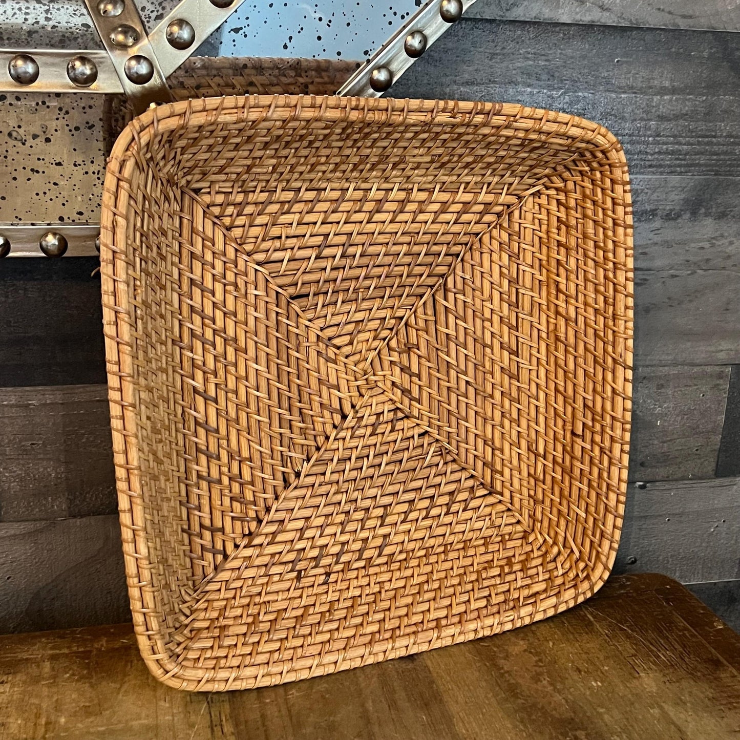 Square Woven Wicker Rattan Shallow Basket