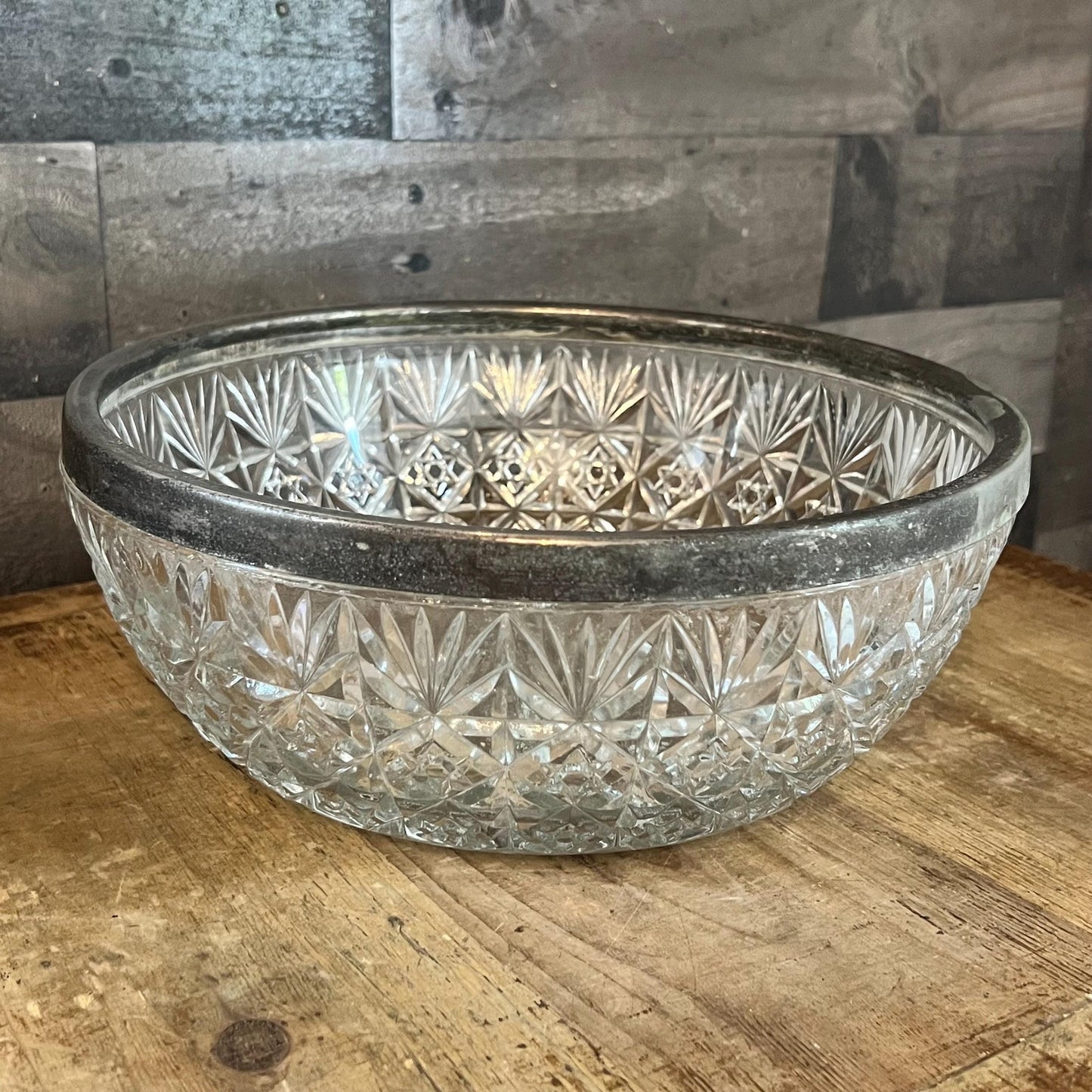 Large Crystal Bowl with Silverplated Rim