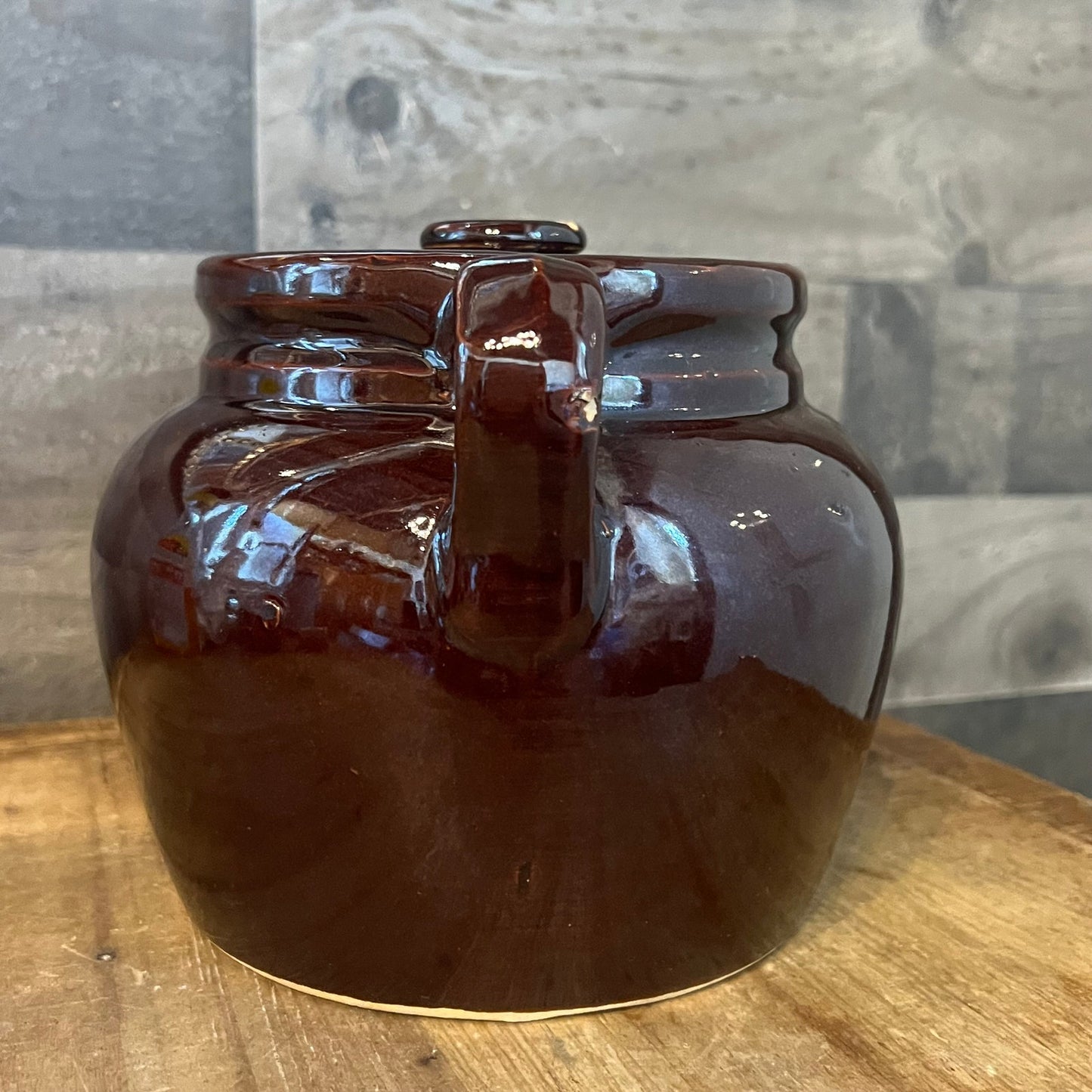 Vintage Brown Glaze USA Pottery Double Handle Lidded Crock - Bean Pot - Cookie Jar