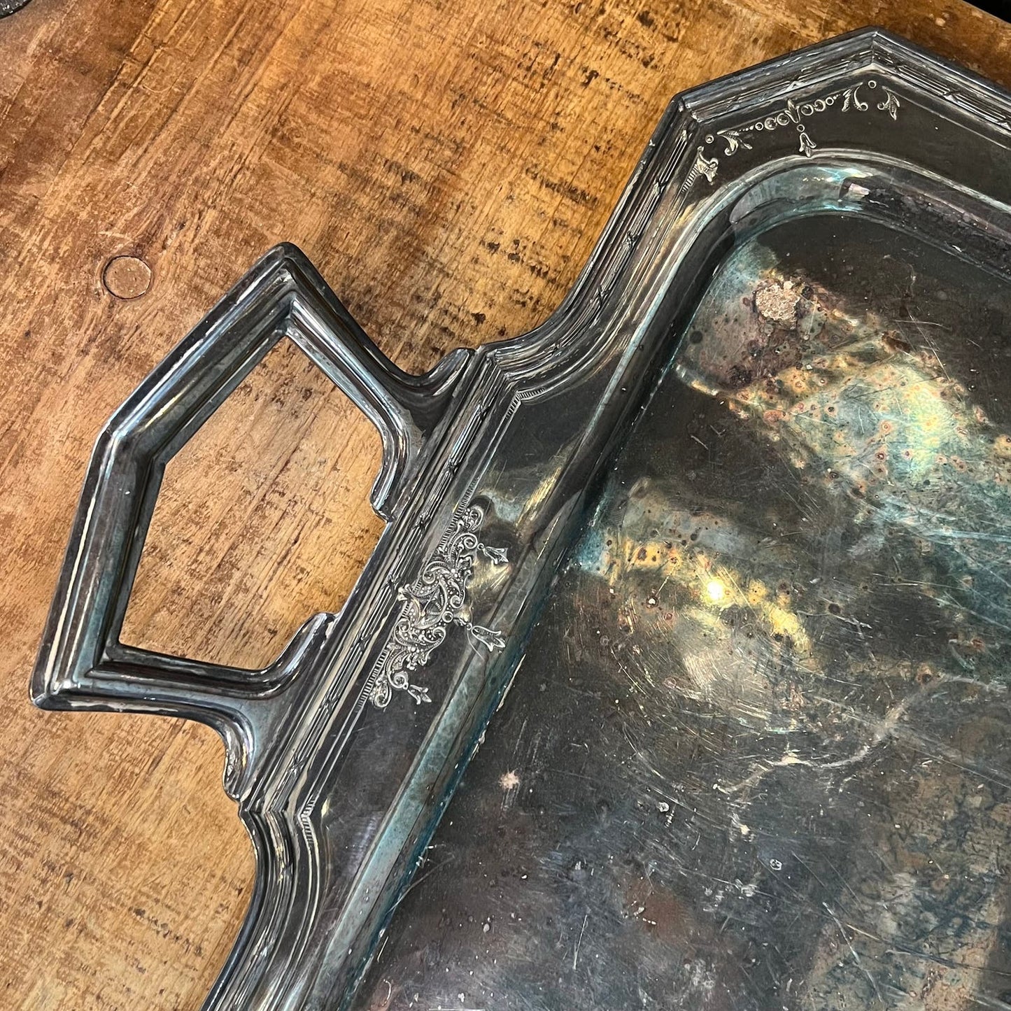 Vintage Silverplated Rectangular Handled Serving Tray