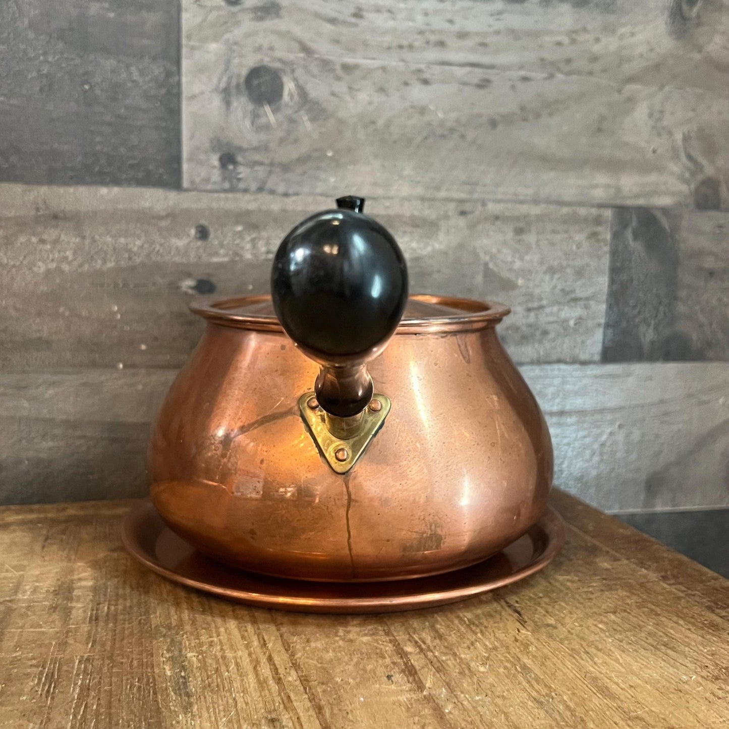 Vintage Taurus Copper Lidded Handled Pot with Copper Underplate - Made in Portugal