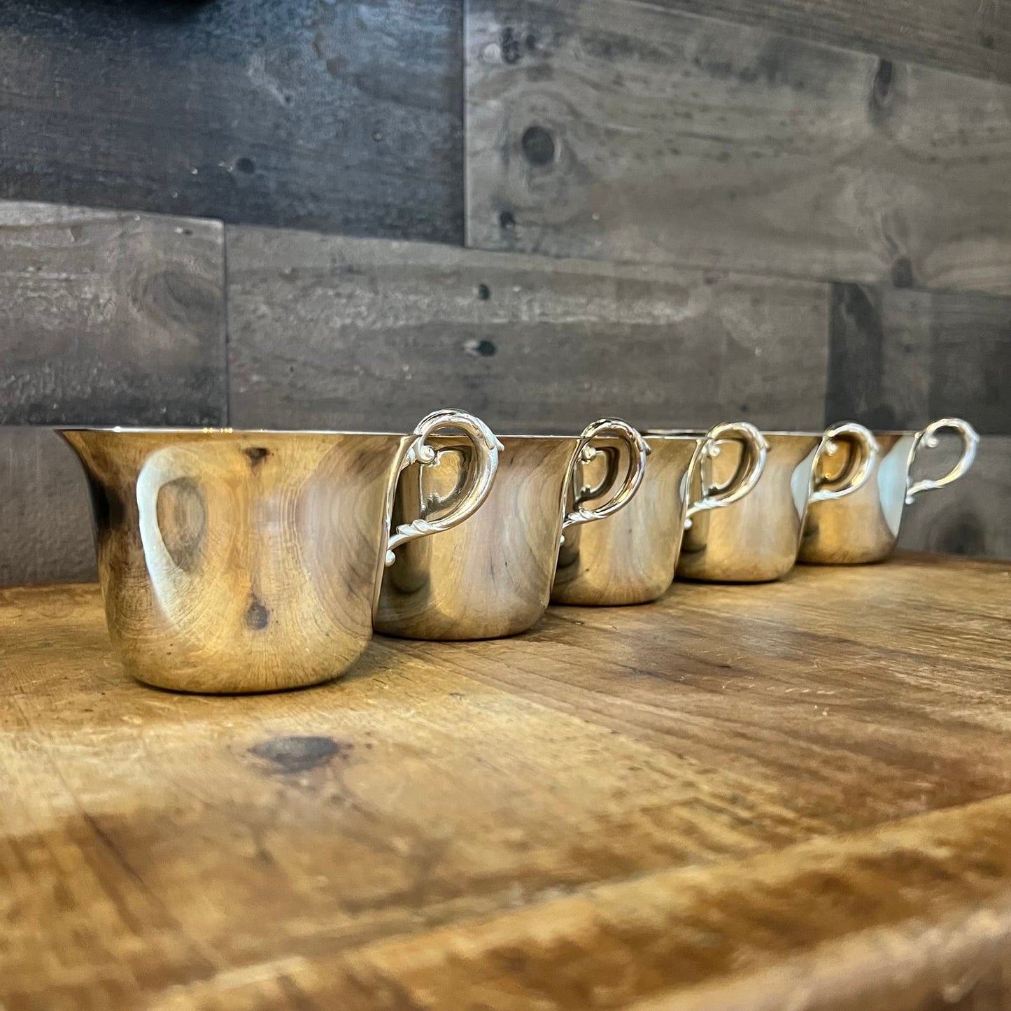 Vintage Set of 5 Silverplated Handled Punch Cups