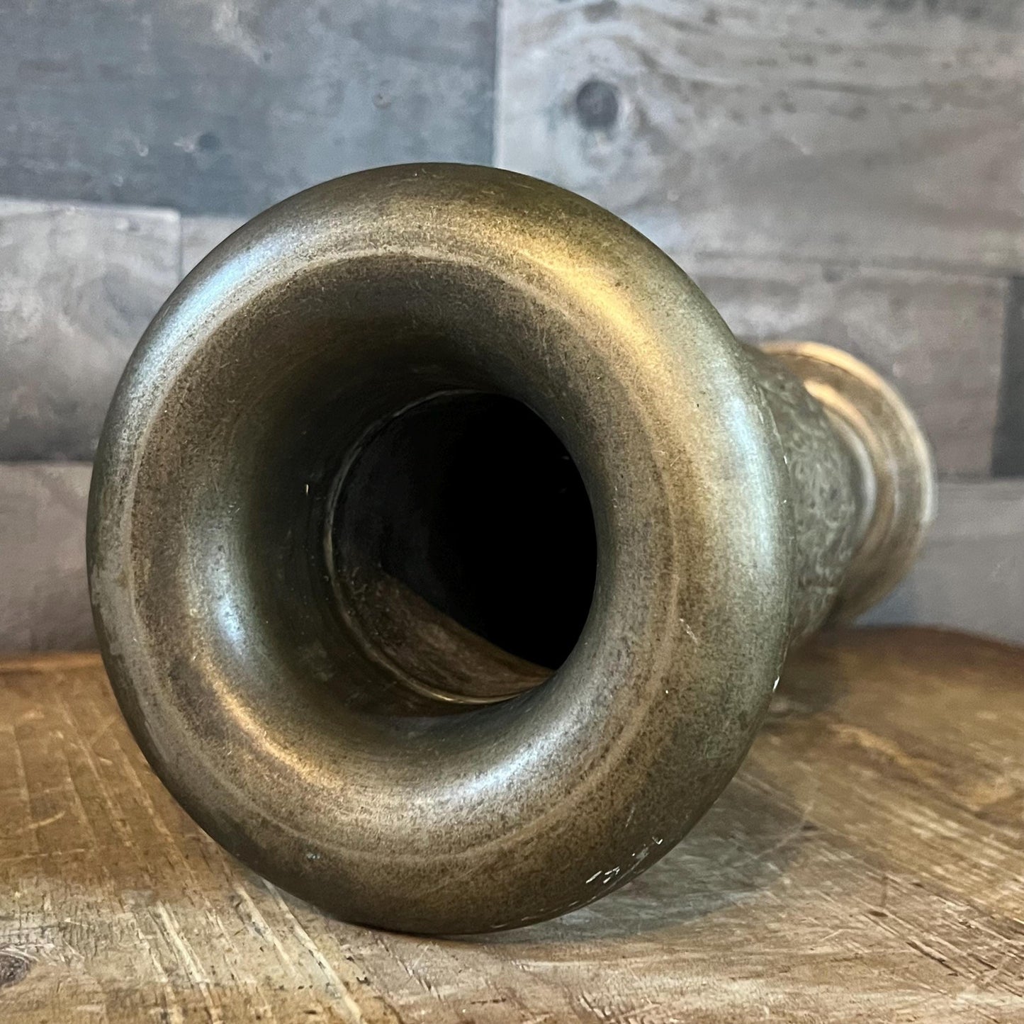 Tall Vintage Etched Brass Vase
