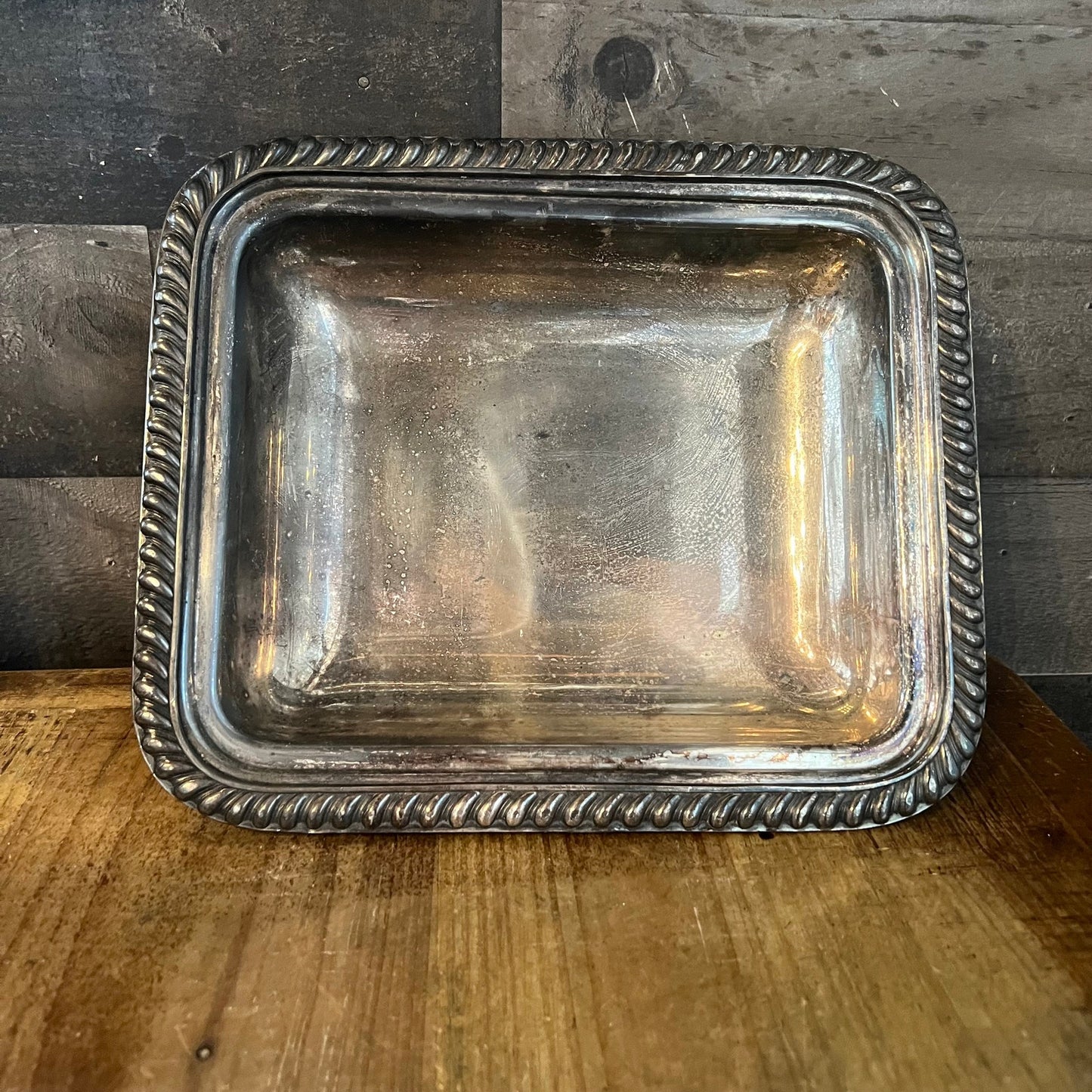 Vintage Bernard Rices Sons Apollo EPC Copper Mounts 8132 Footed Rectangular Braided Rim Silverplated Dish