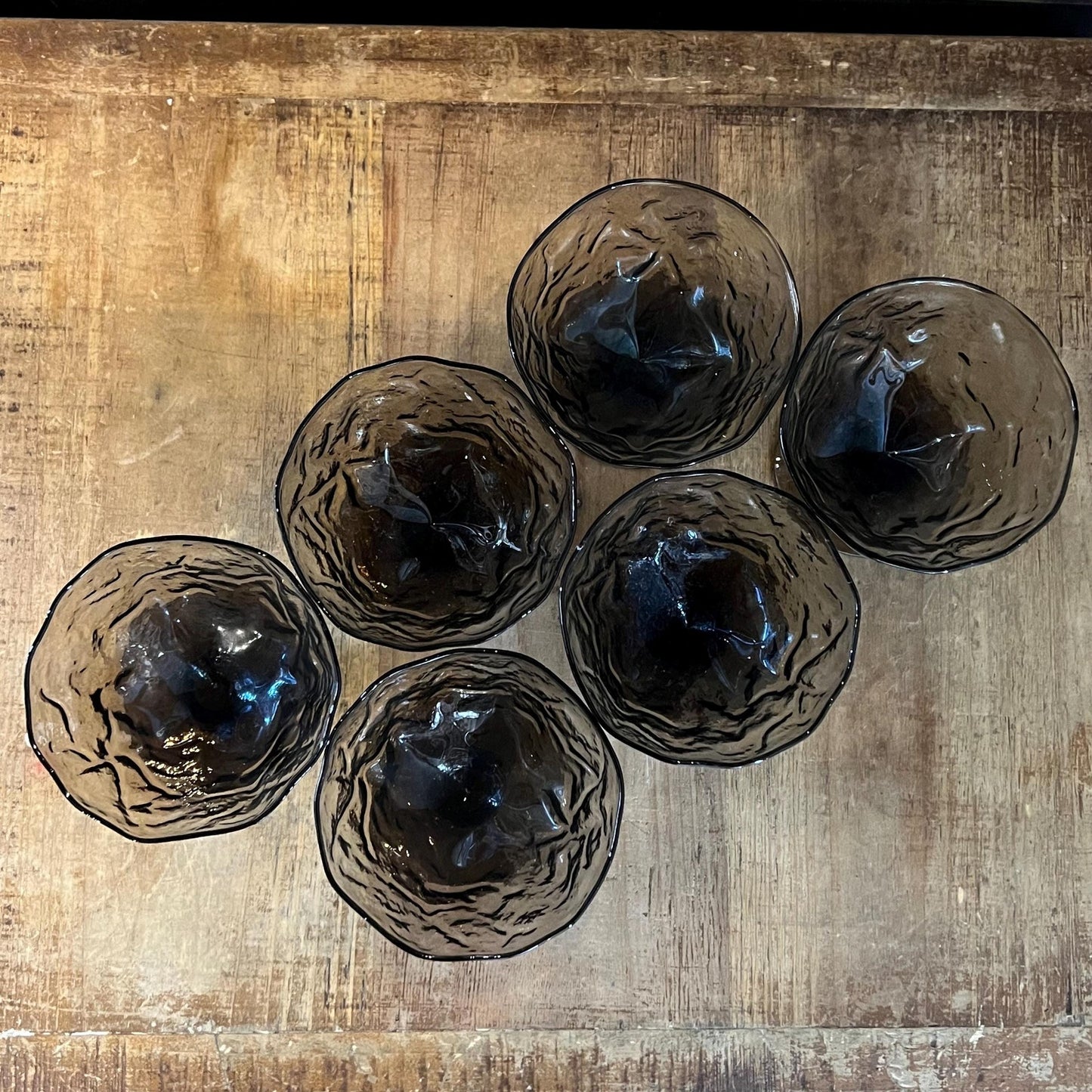 Vintage Seneca Glass Brown Glass Driftwood Short Stem Coupes - Cocktail Coupes - Dessert Glasses - Parfait Glasses - Set of 6
