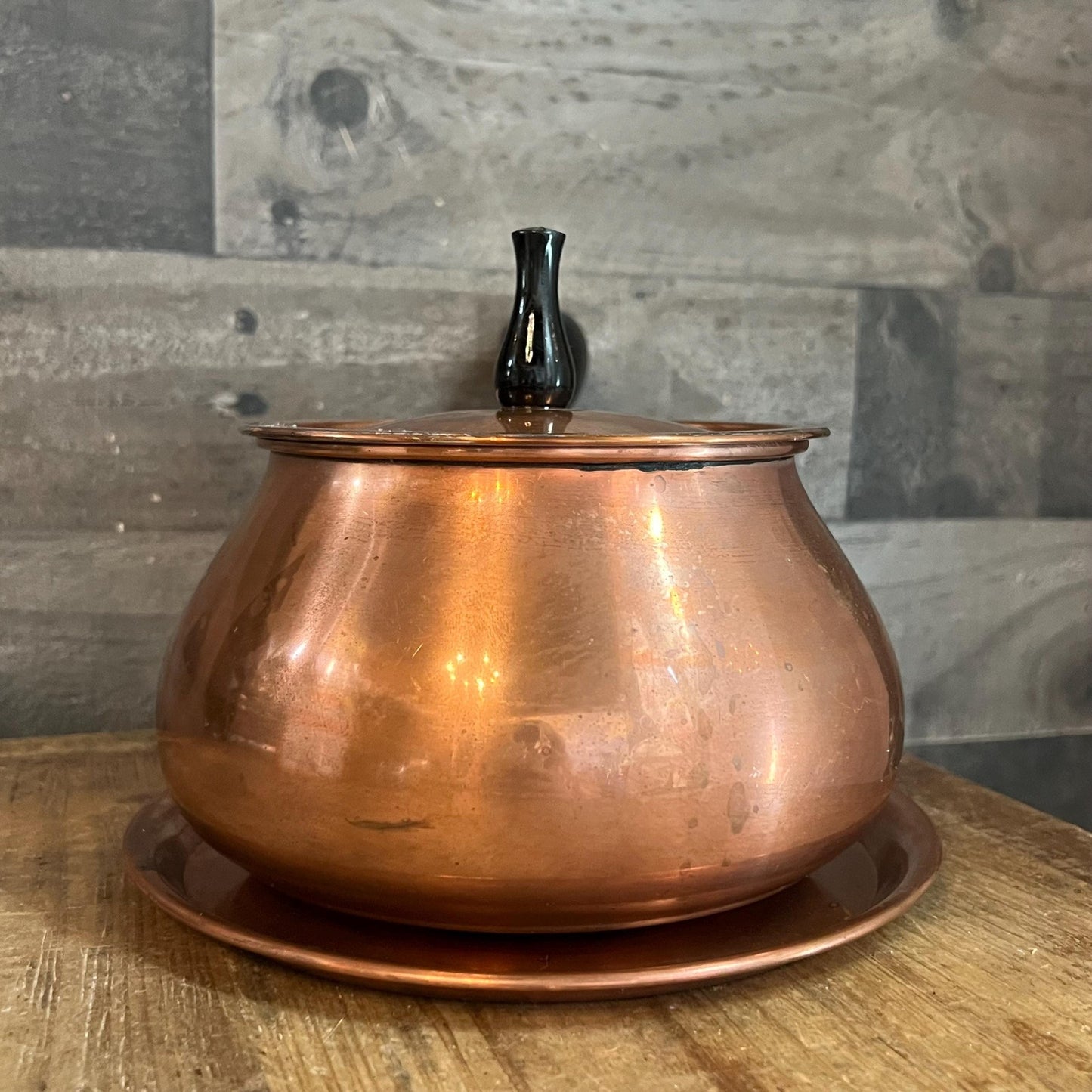 Vintage Taurus Copper Lidded Handled Pot with Copper Underplate - Made in Portugal