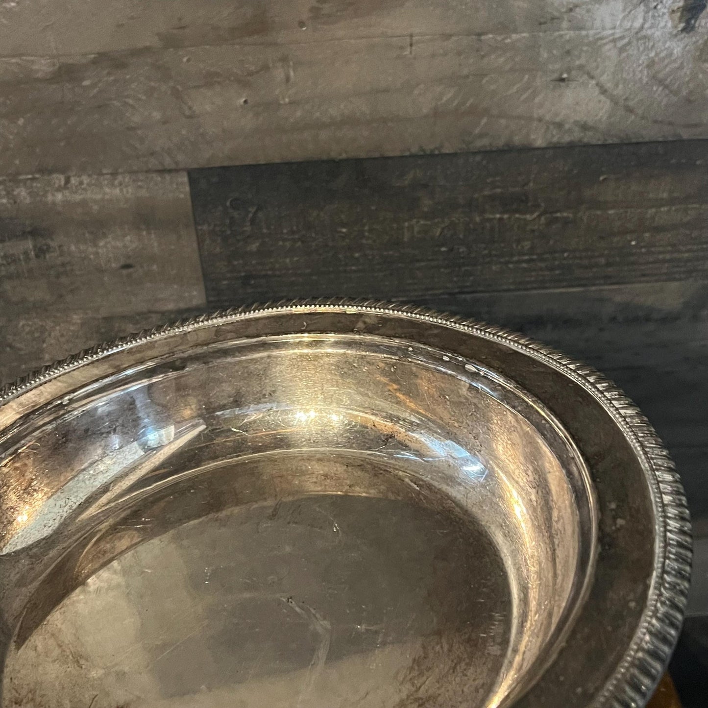 Vintage Silverplated Round Shallow Bowl with Braided Rim Accent
