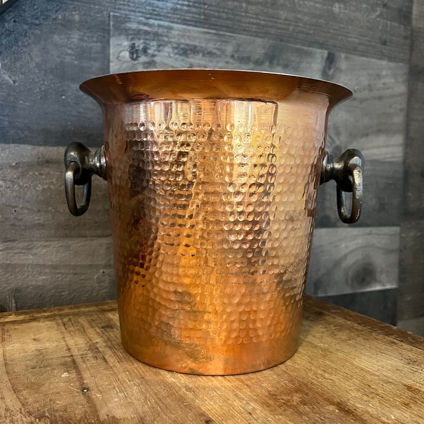 Vintage Hammered Copper Handled Ice Bucket - Champagne Chiller