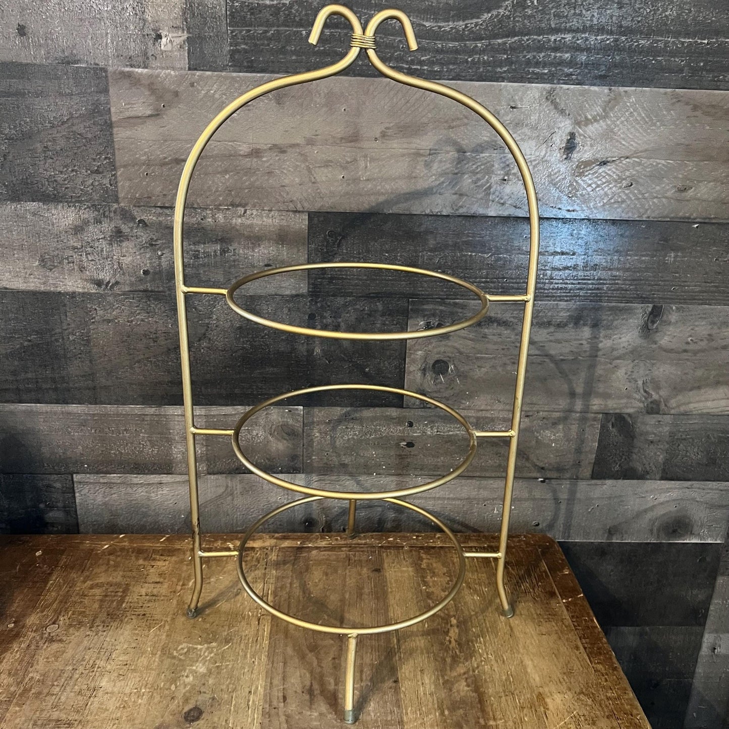 Gold Tone 3 Tier Plate Rack - Pie Rack - Dessert Stand