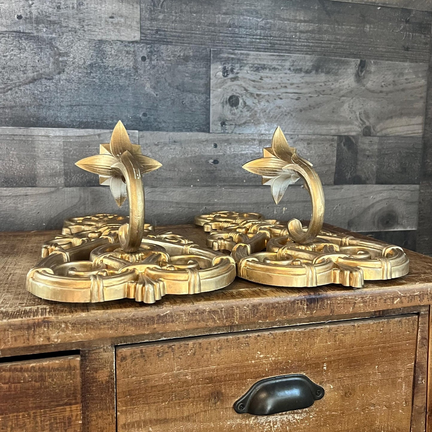 Vintage Pair of Gold Tone Dart Industries Candlestick Holder Wall Sconces