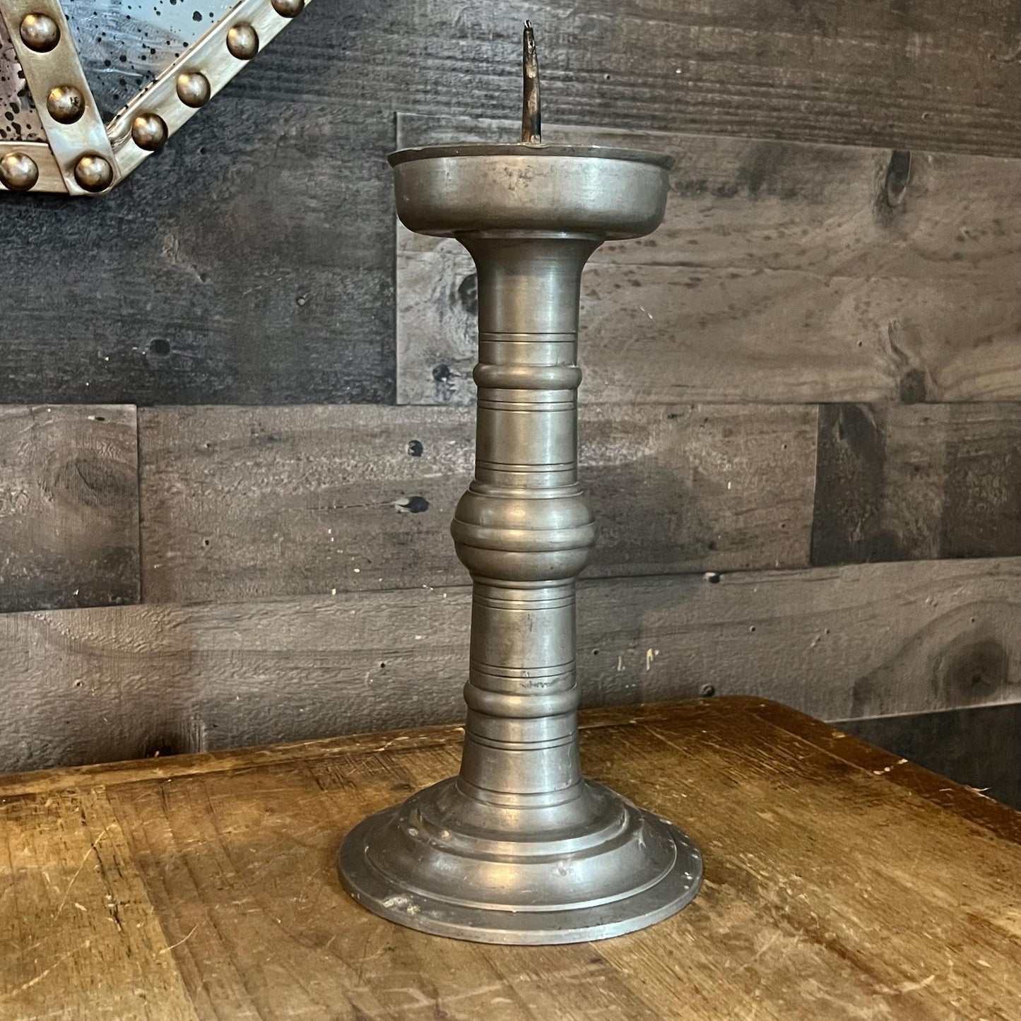 Vintage Tall Pewter Pricket Pillar Candle Holder