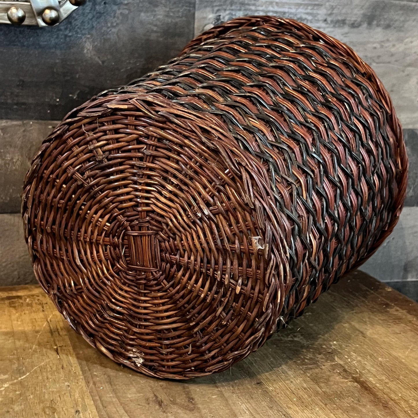 Vintage Brown and Black Woven Wicker Basket