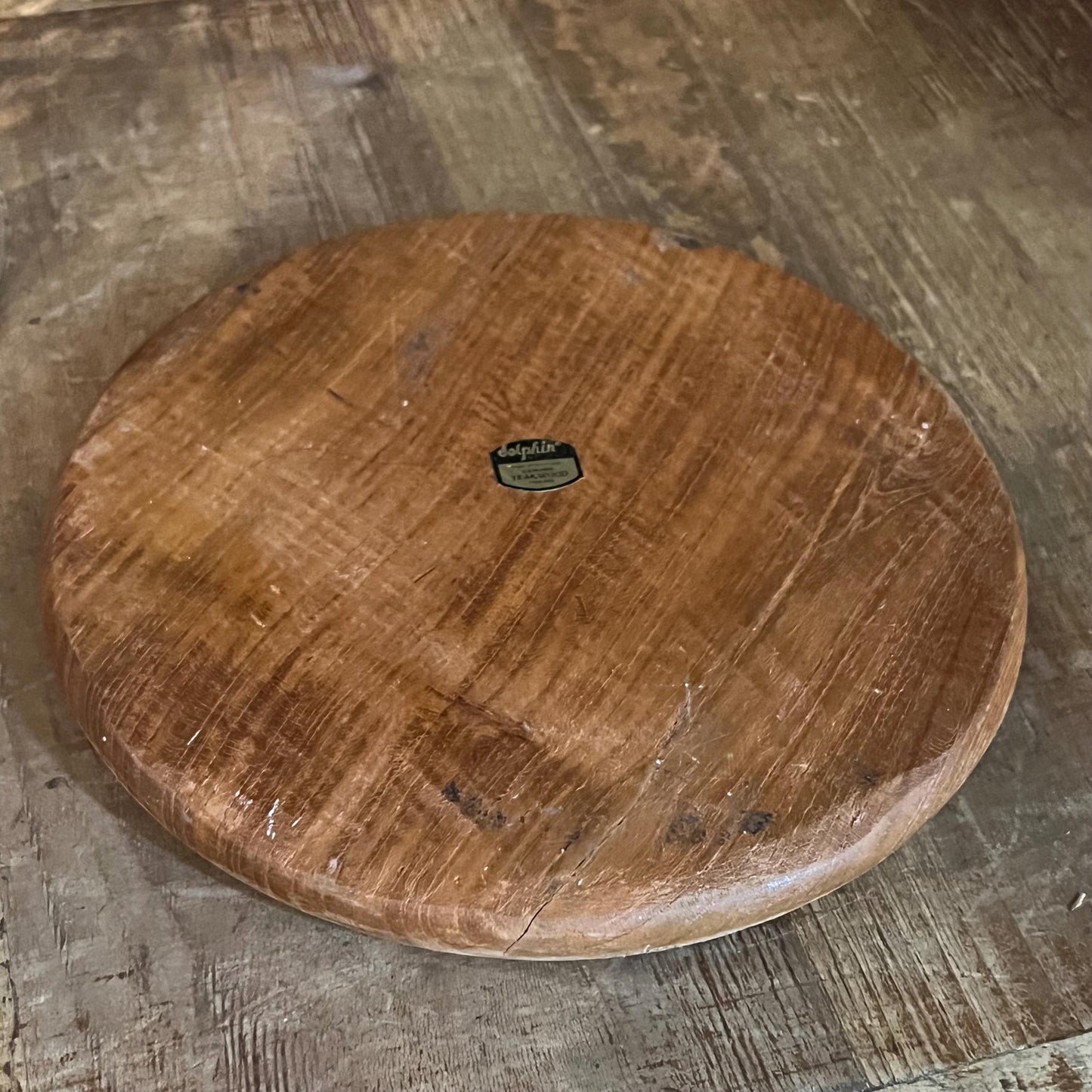 Vintage Round Dolphin Teakwood Cheese Board and Glass Dome