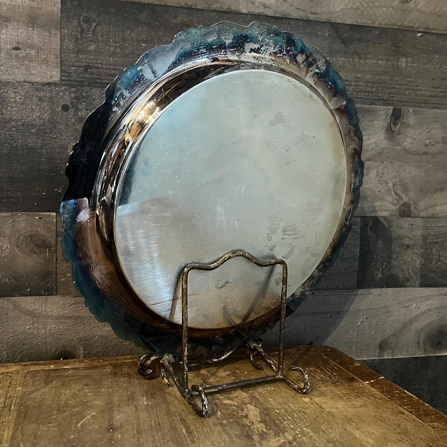 Vintage Oneida Silverplated Round Tray with Floral Scroll Rim
