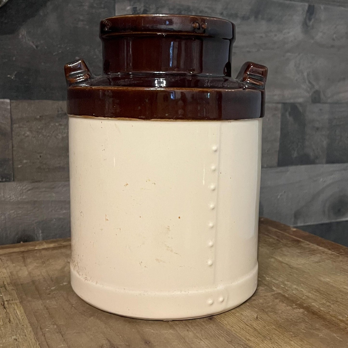 Vintage McCoy Pottery Brown and Cream Double Handled Stoneware Canister