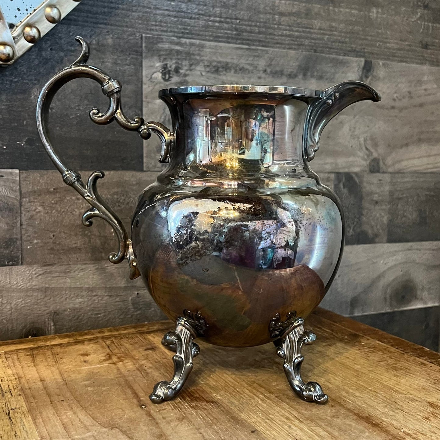 Vintage Birmingham Silver Company Silver on Copper Footed Pitcher