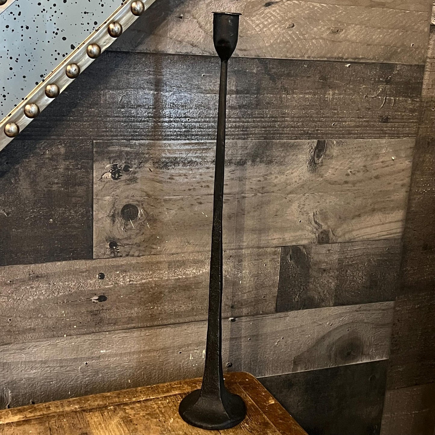 Tall Black Iron Candlestick Holder
