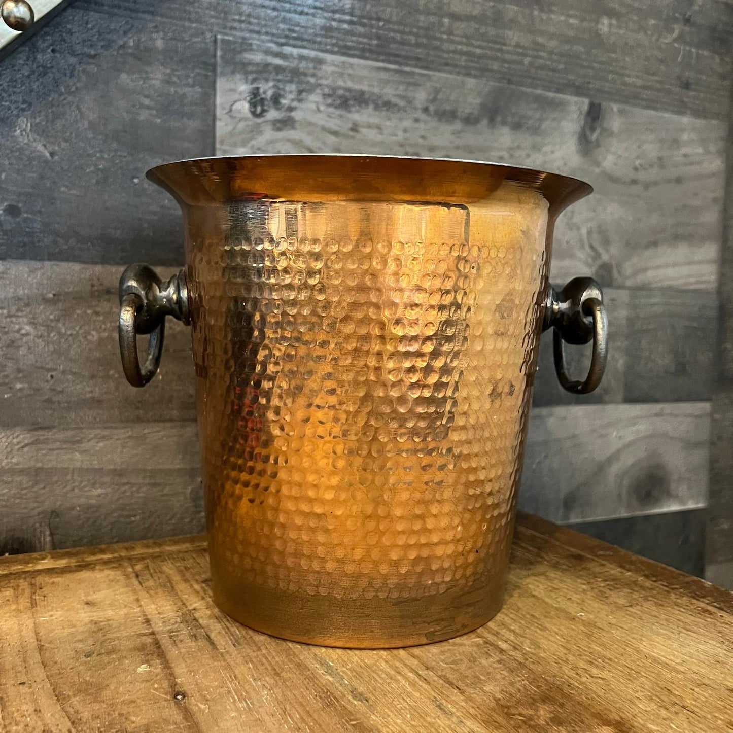 Vintage Hammered Copper Handled Ice Bucket - Champagne Chiller