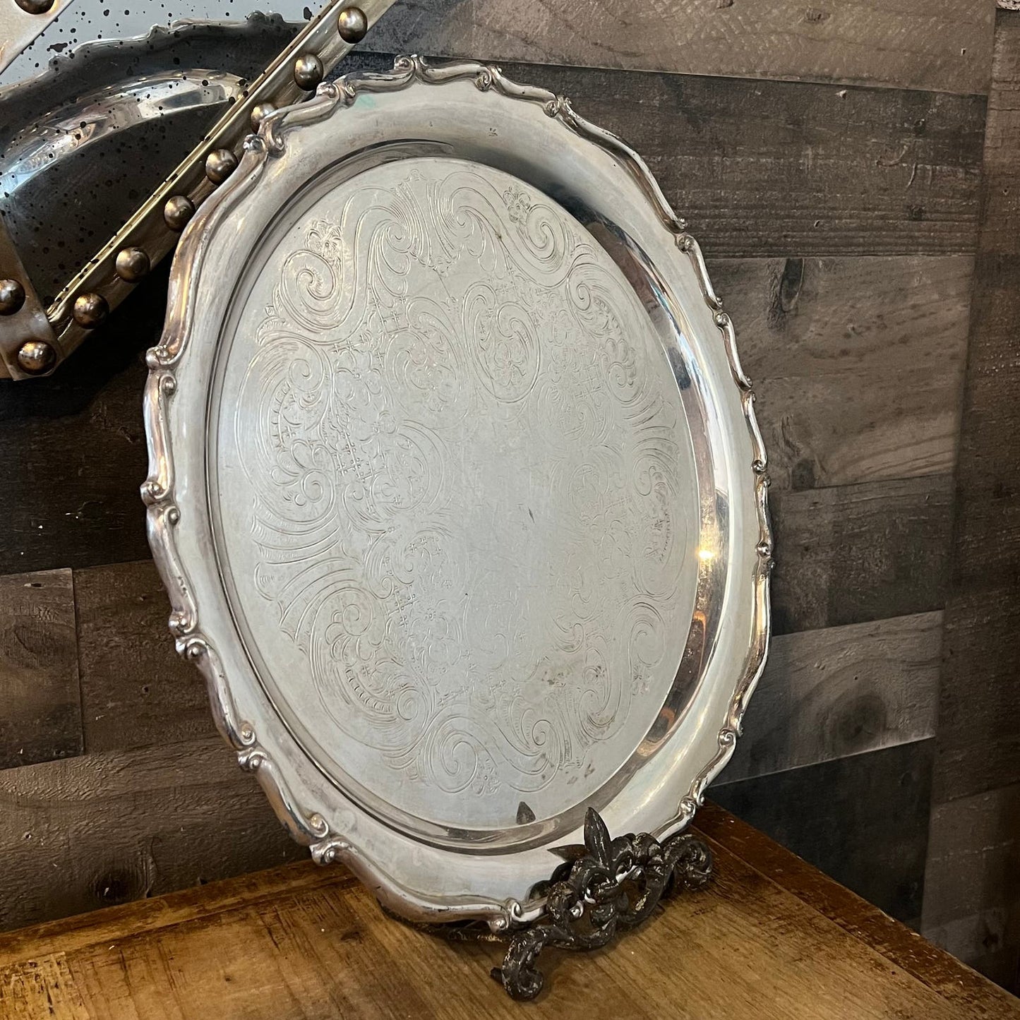 Vintage FB Rogers Silver Co 9015 Silverplated Round Scroll Rim Tray