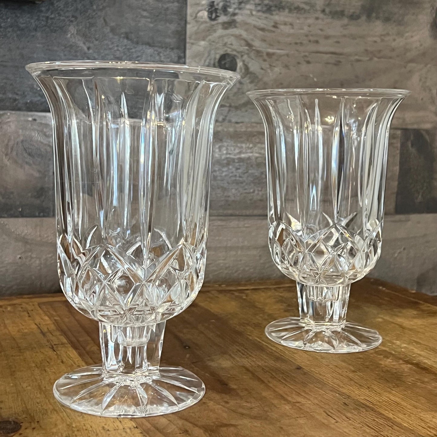 Vintage Pair of Crystal Hurricane Candlestick Holders