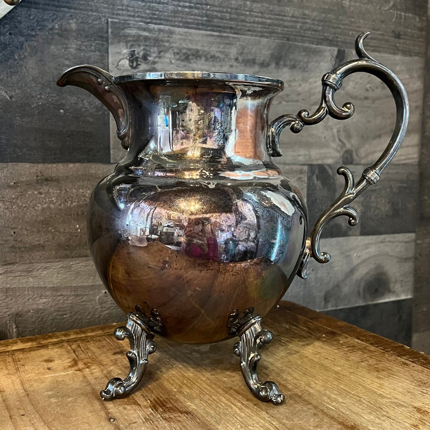 Vintage Birmingham Silver Company Silver on Copper Footed Pitcher