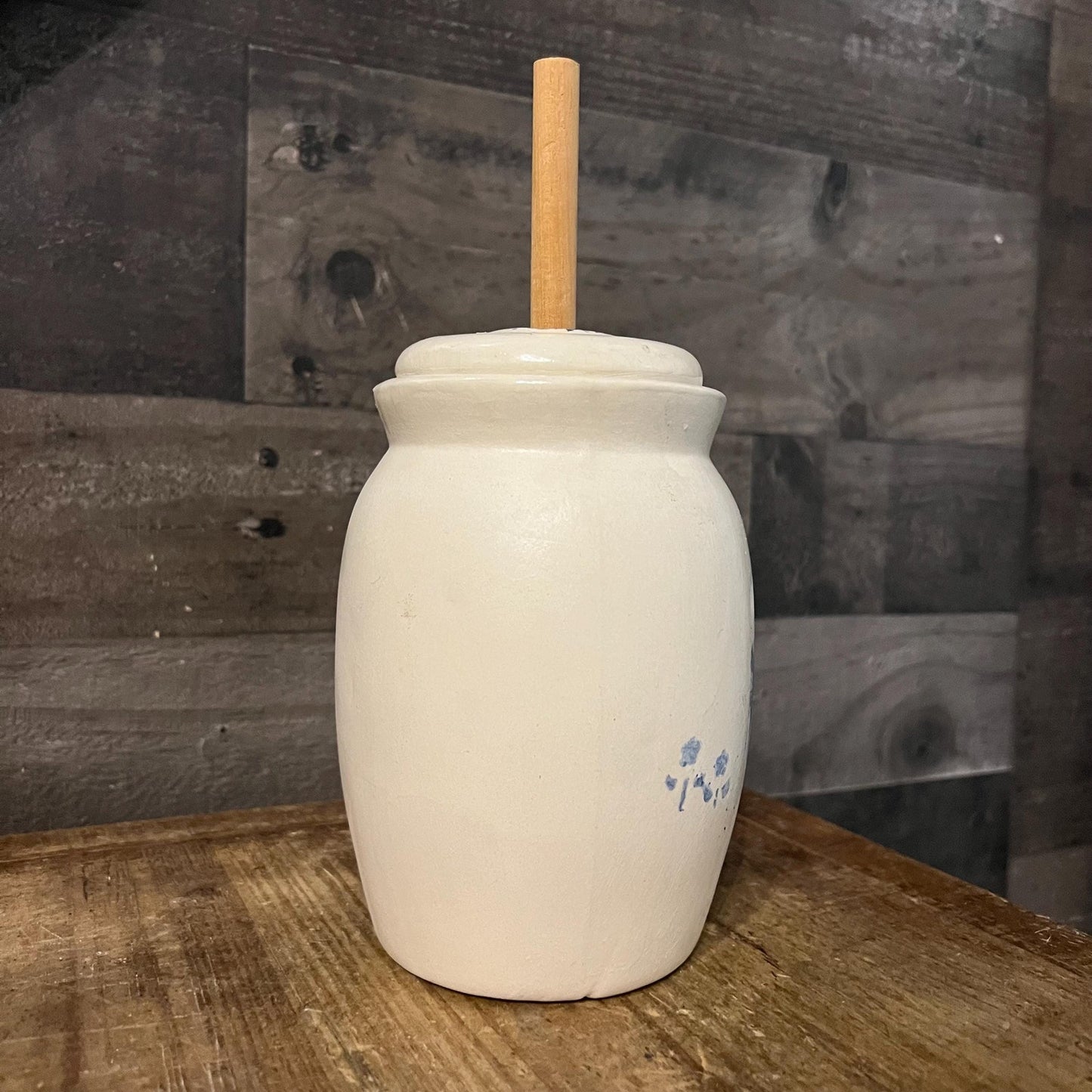 Vintage White and Blue Pottery Cow Butter Churn