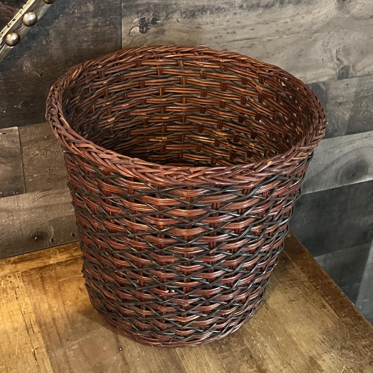 Vintage Brown and Black Woven Wicker Basket