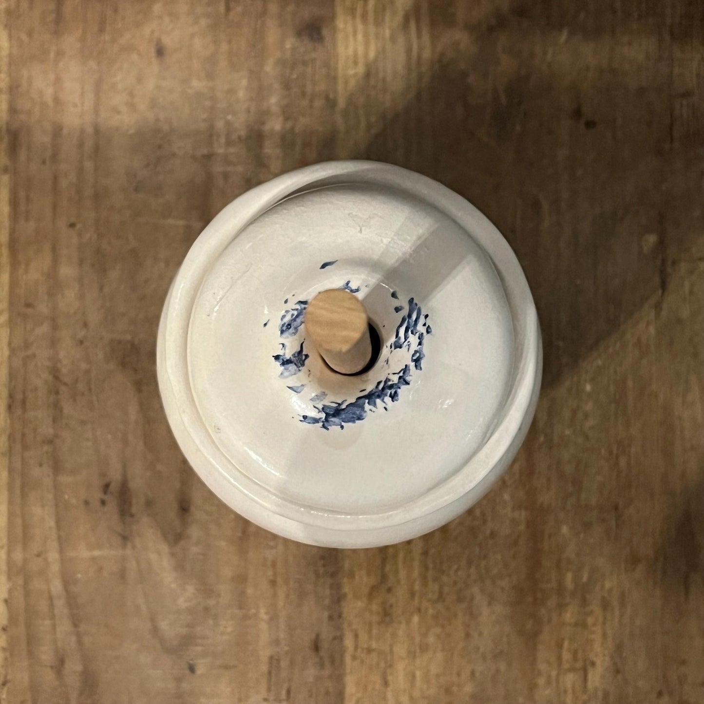 Vintage White and Blue Pottery Cow Butter Churn
