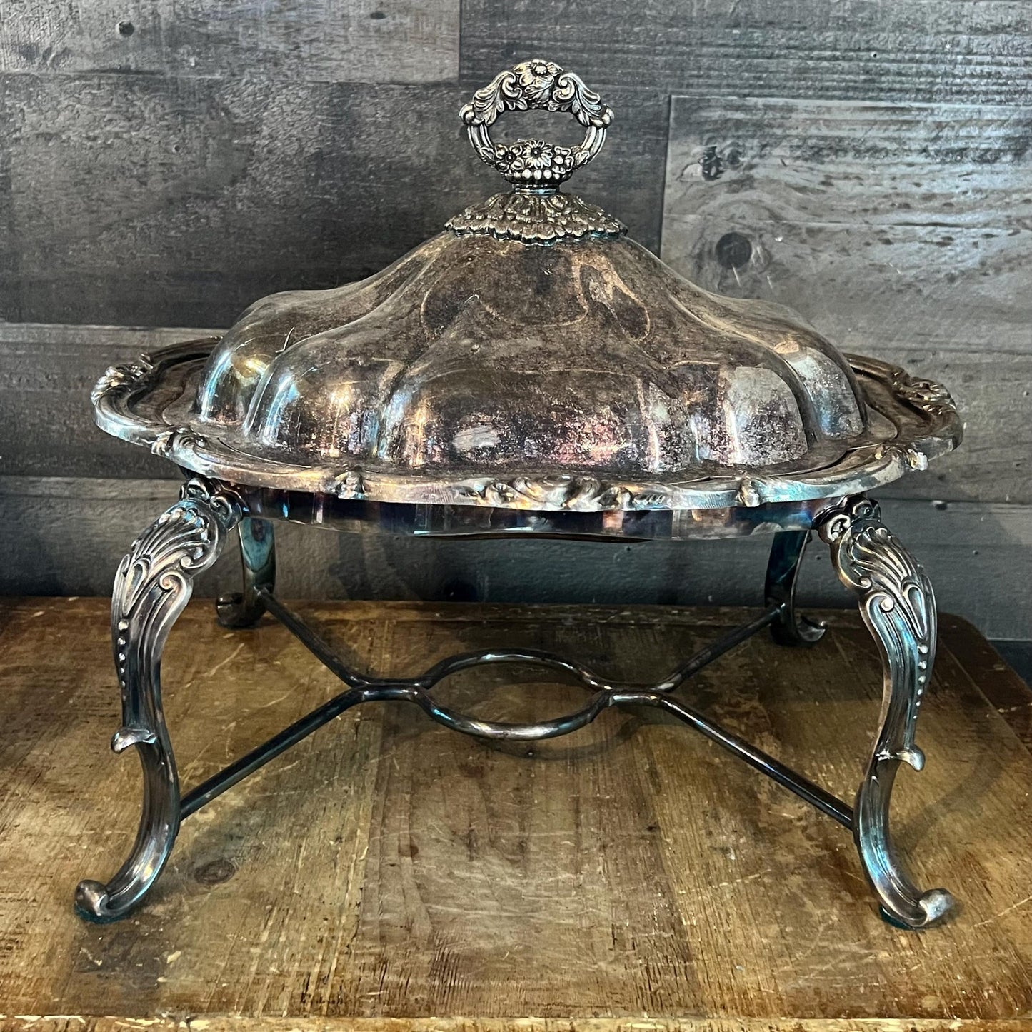 Silverplated Old English Reproduction Oval Lidded Serving Dish Warming Chafing Dish