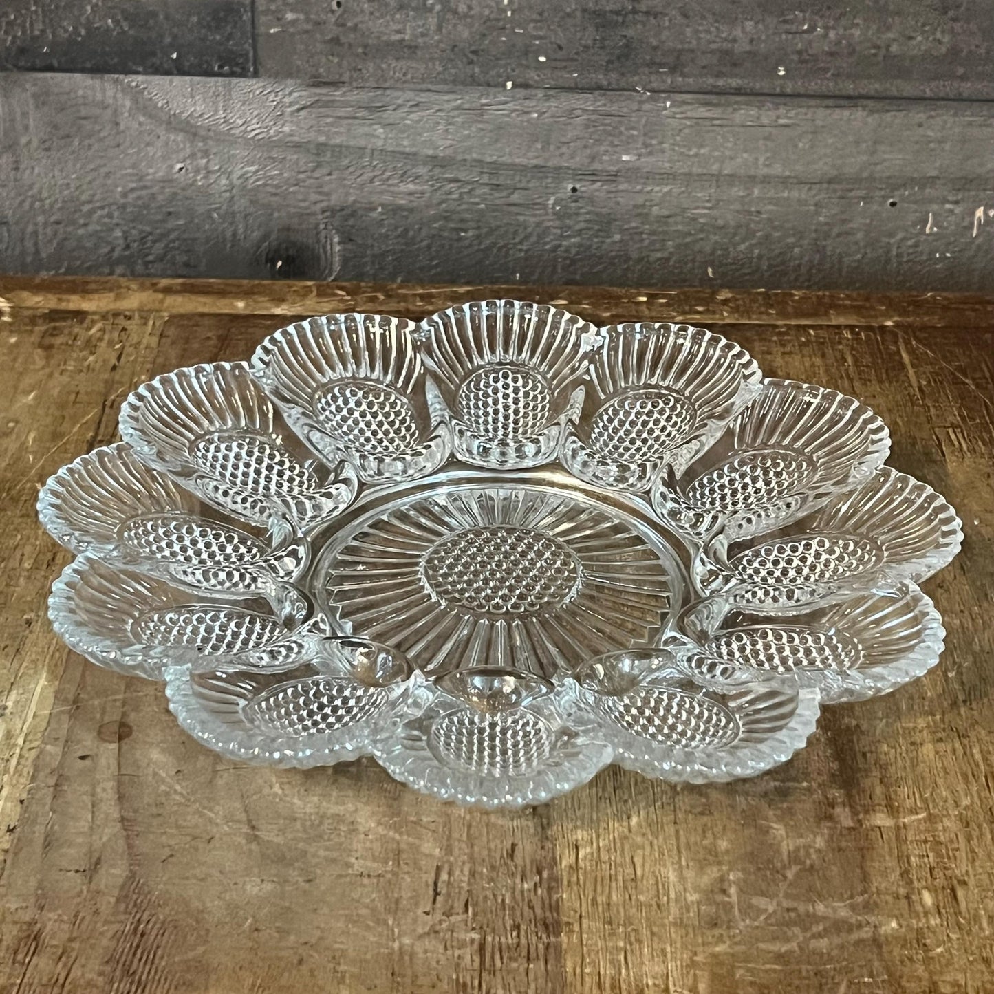 Vintage Clear Glass Egg Serving Dish - Deviled Egg Server - Oyster Plate