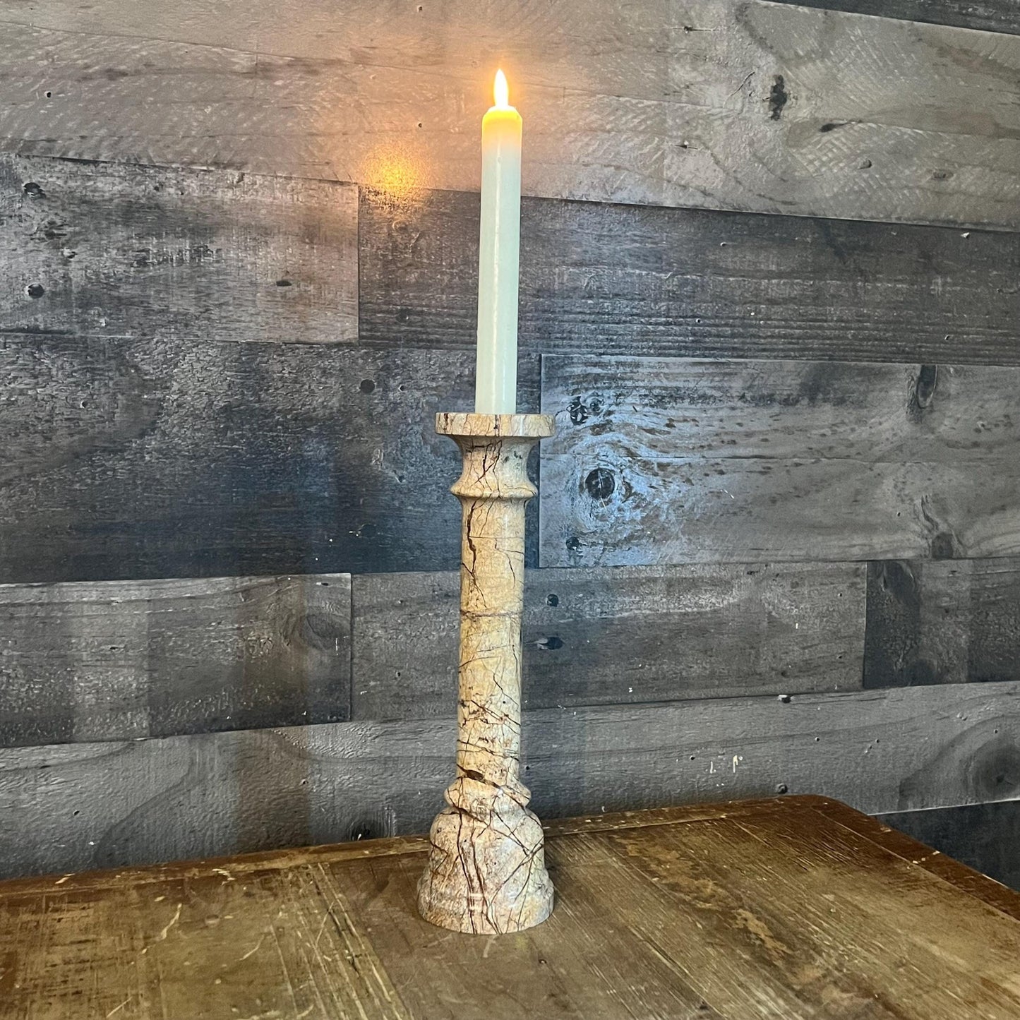 Vintage Stone Tall Candlestick Holder