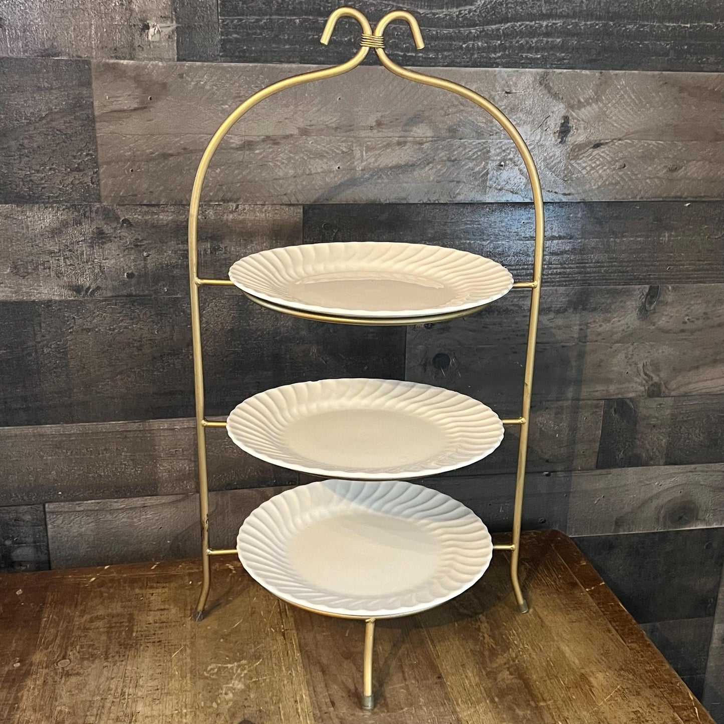 Gold Tone 3 Tier Plate Rack - Pie Rack - Dessert Stand