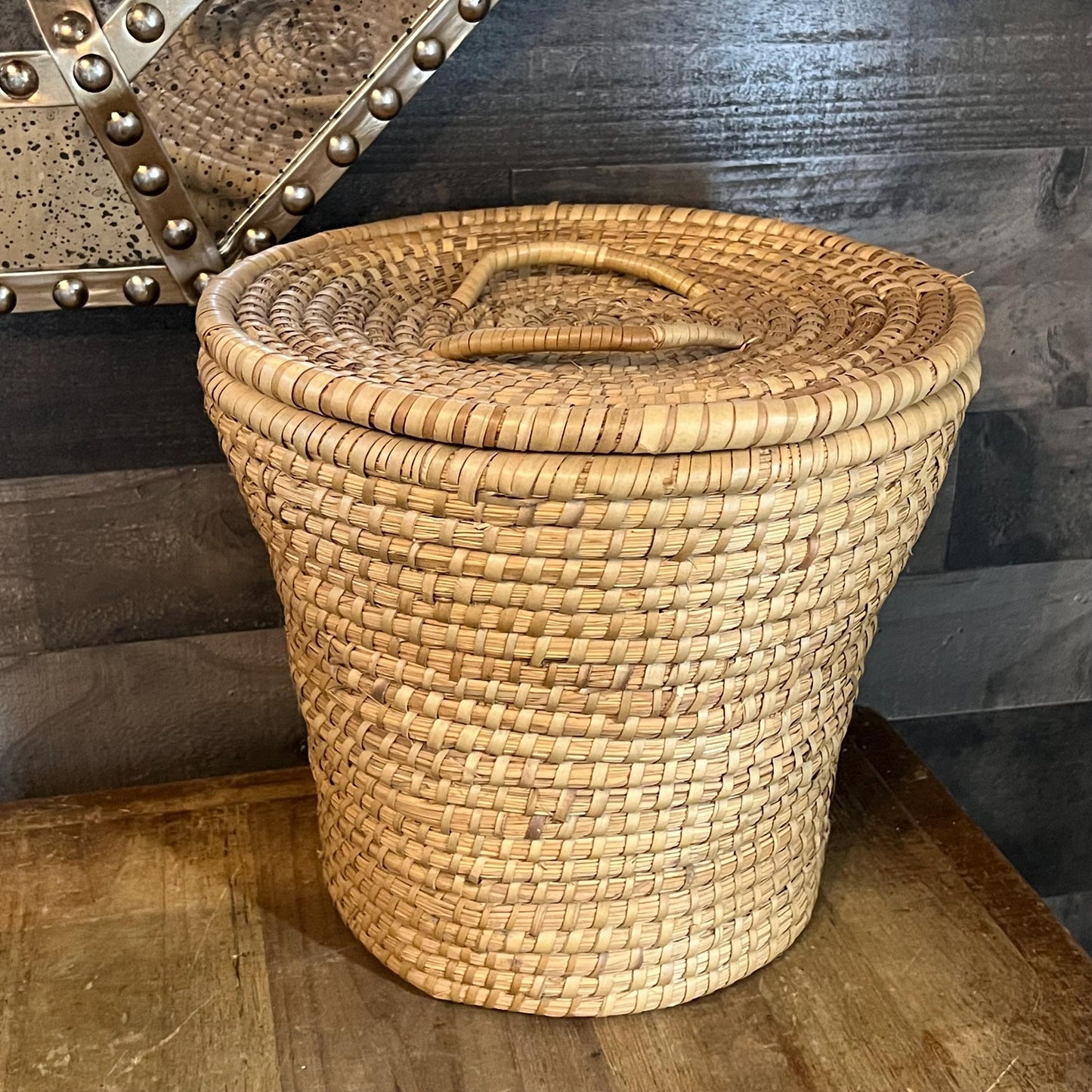Vintage Woven Seagrass Lidded Basket