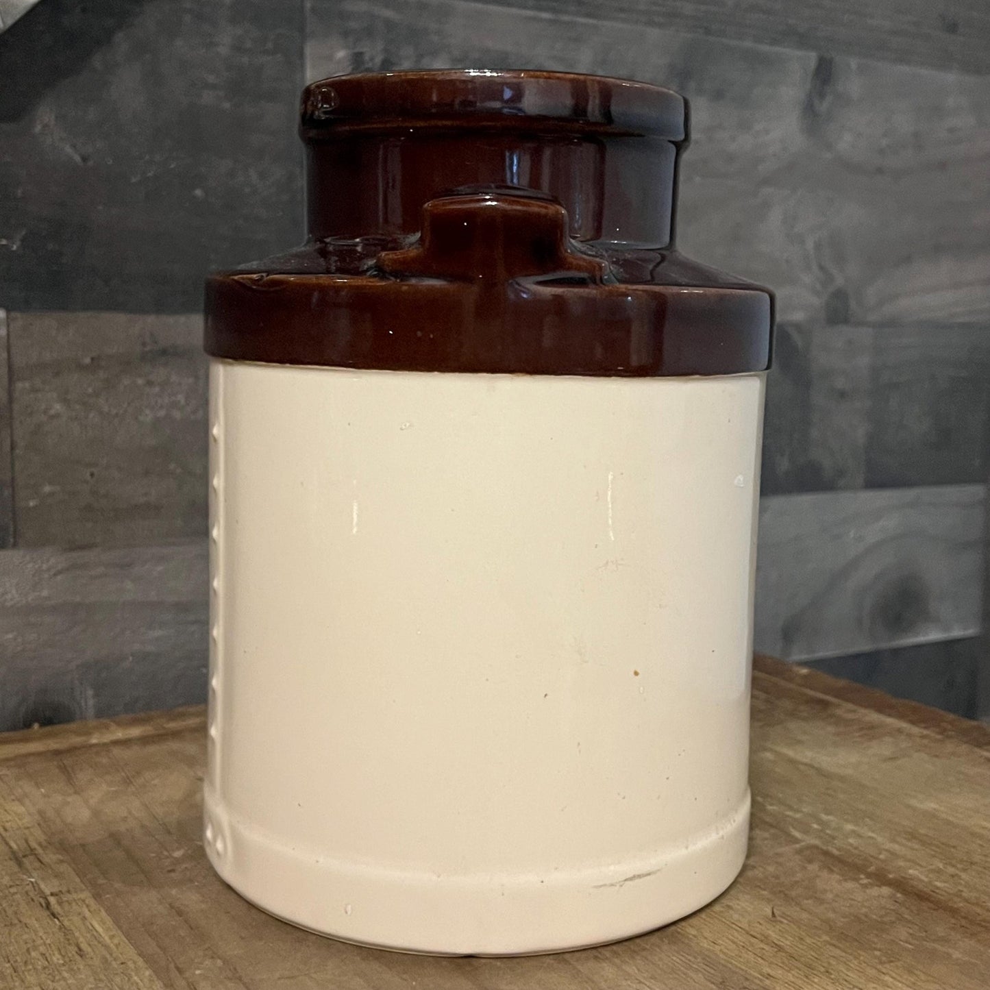 Vintage McCoy Pottery Brown and Cream Double Handled Stoneware Canister