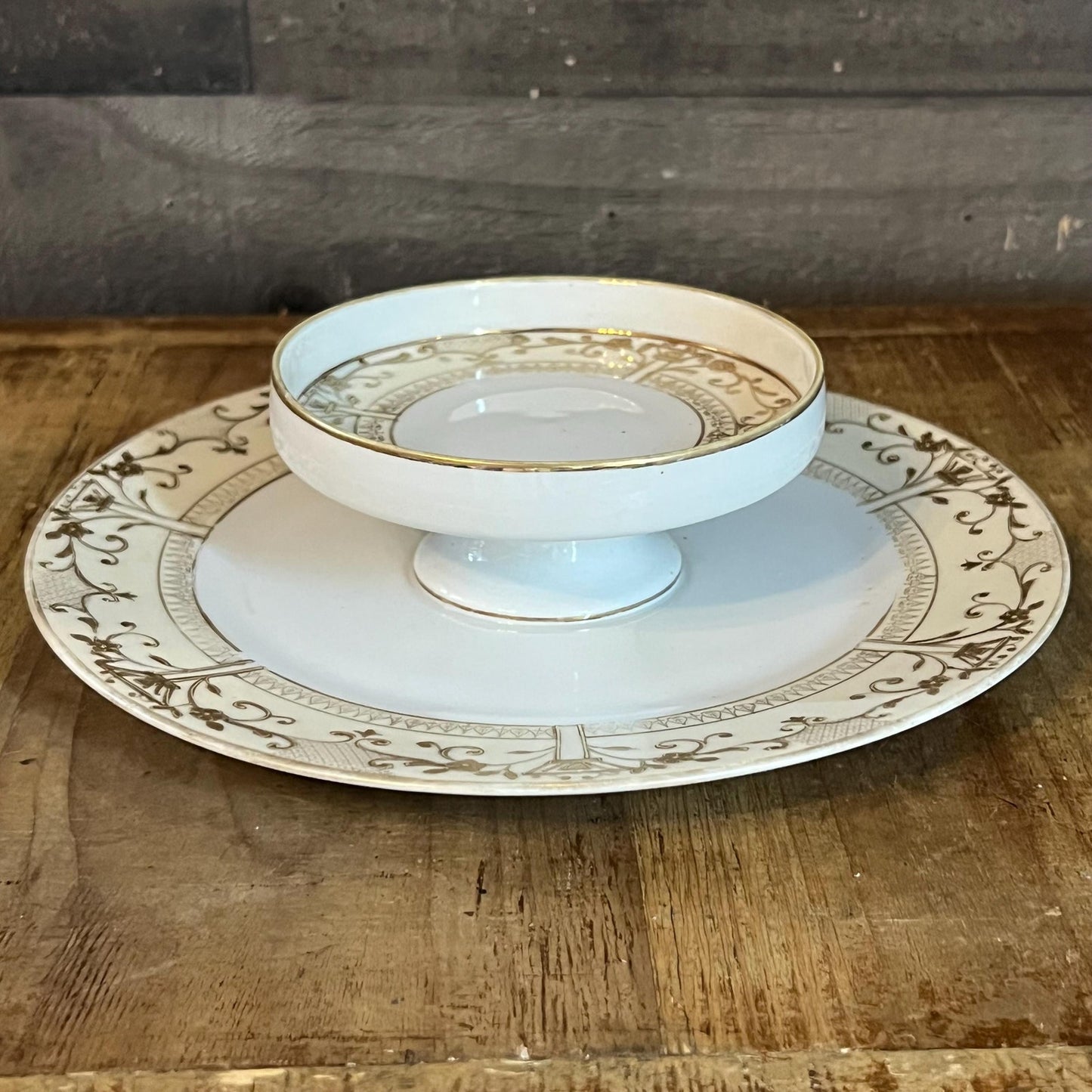 Vintage Hand Painted Nippon White and Gold Porcelain Chip and Dip Plate