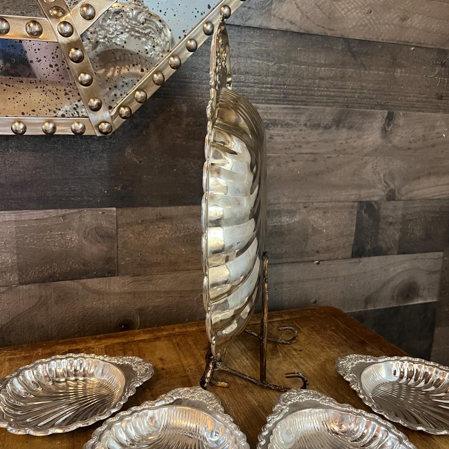 Vintage Silverplated Scallop Rim Seashell Bowl Set - Large Shell Bowl and 4 Small Shell Bowls