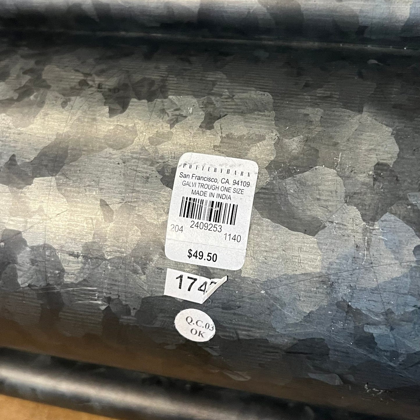 Pottery Barn Long Galvanized Metal Trough