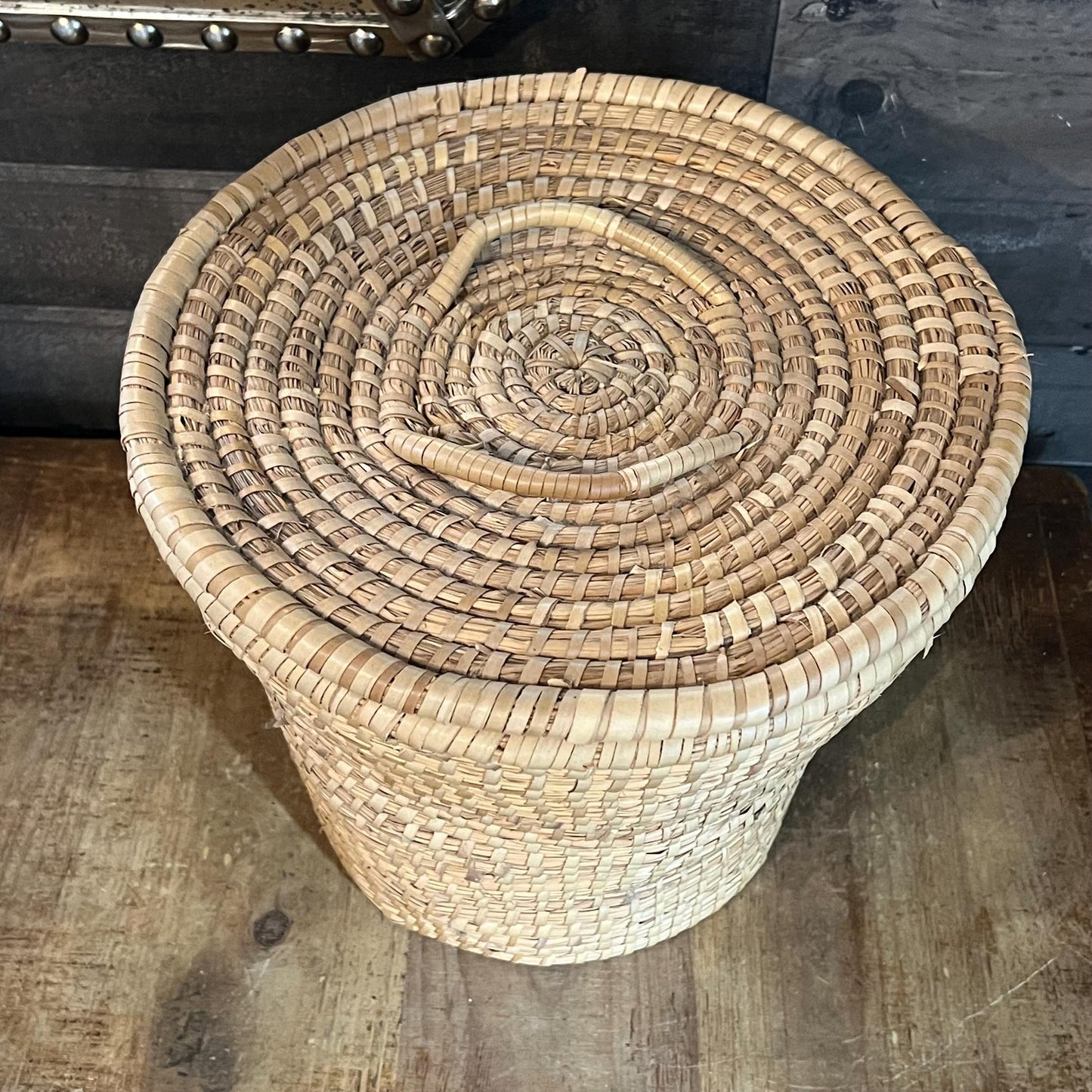 Vintage Woven Seagrass Lidded Basket
