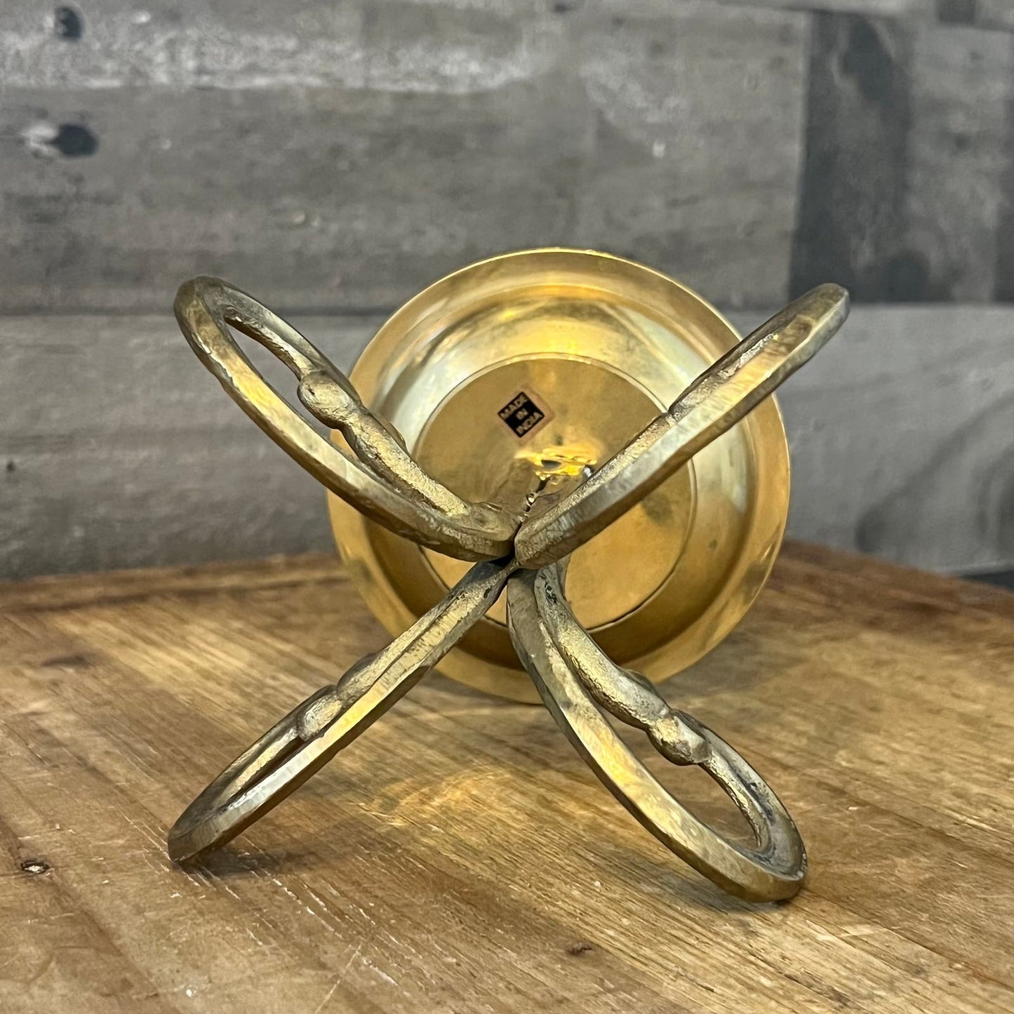 Vintage Brass Scroll Foot Pillar Candle Holder